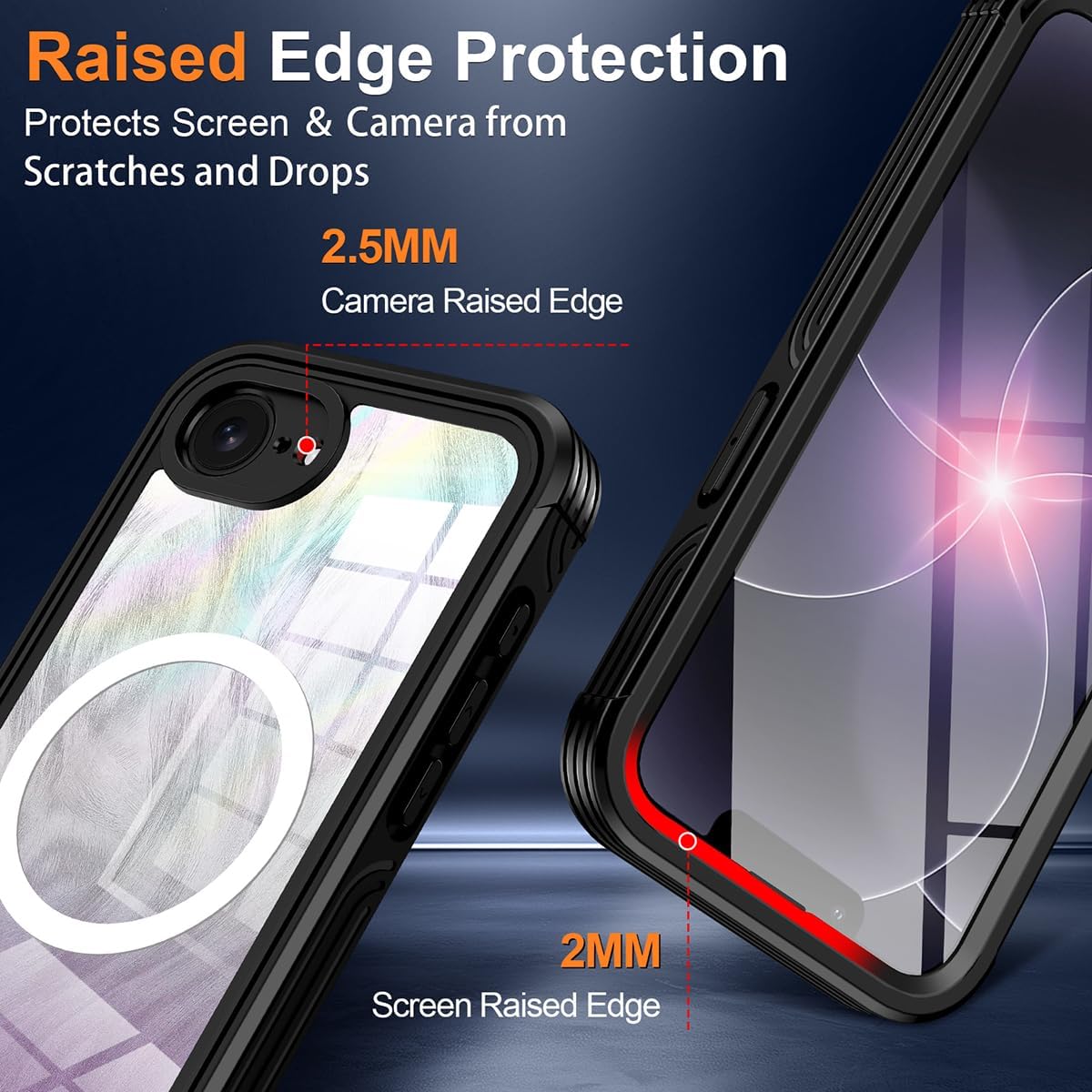 Bizzib for Apple iPhone 17e/16e Case Compatible with MagSafe Built-in 9H Screen Protector & Camera Lens Guard Military Grade Full Body Protection Shockproof Phone Case Cover,Black Glitter