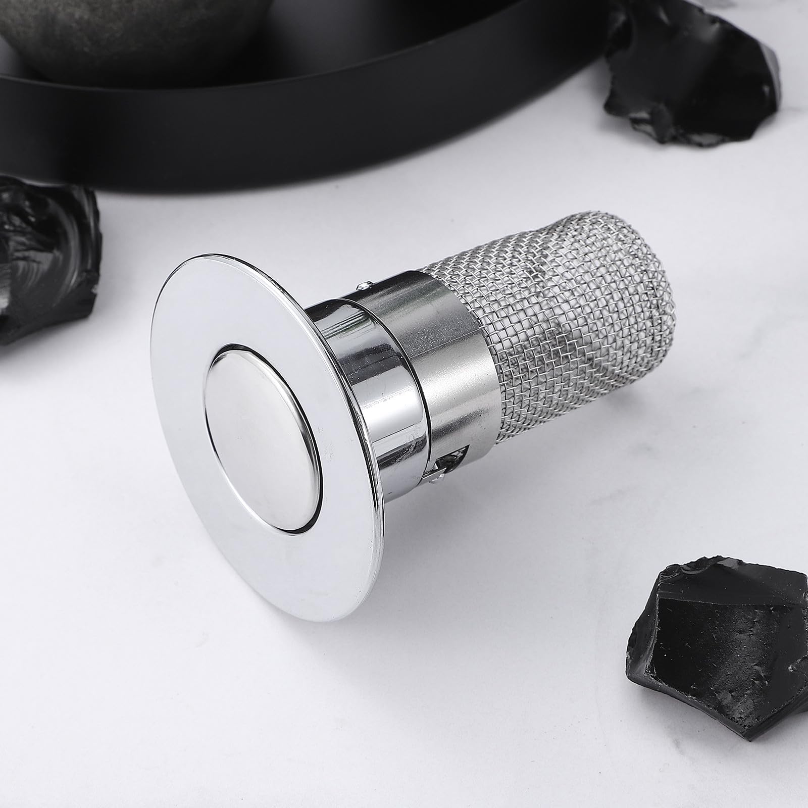 Tapón de Fregadero con Filtro Antiobstrucción Núcleo de Rebote Push Type Abs y Acero Inoxidable Resistente y Práctico para Lavabo y Baño Repuesto Duradero