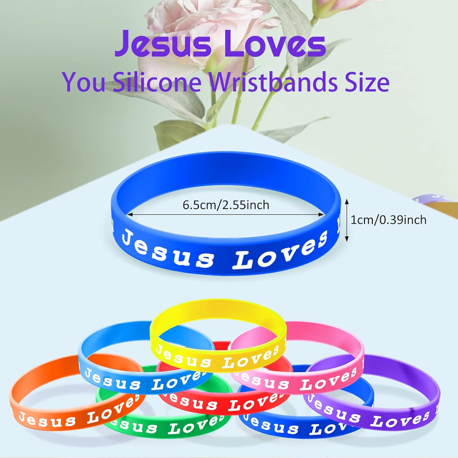 Skylety Jesus Loves You Silicone Bracelets Colorful Christian Jesus Wristbands Christian Rubber Bracelet for Kids Teens Adult Men Women Motivational Wristbands Church School Party Favors