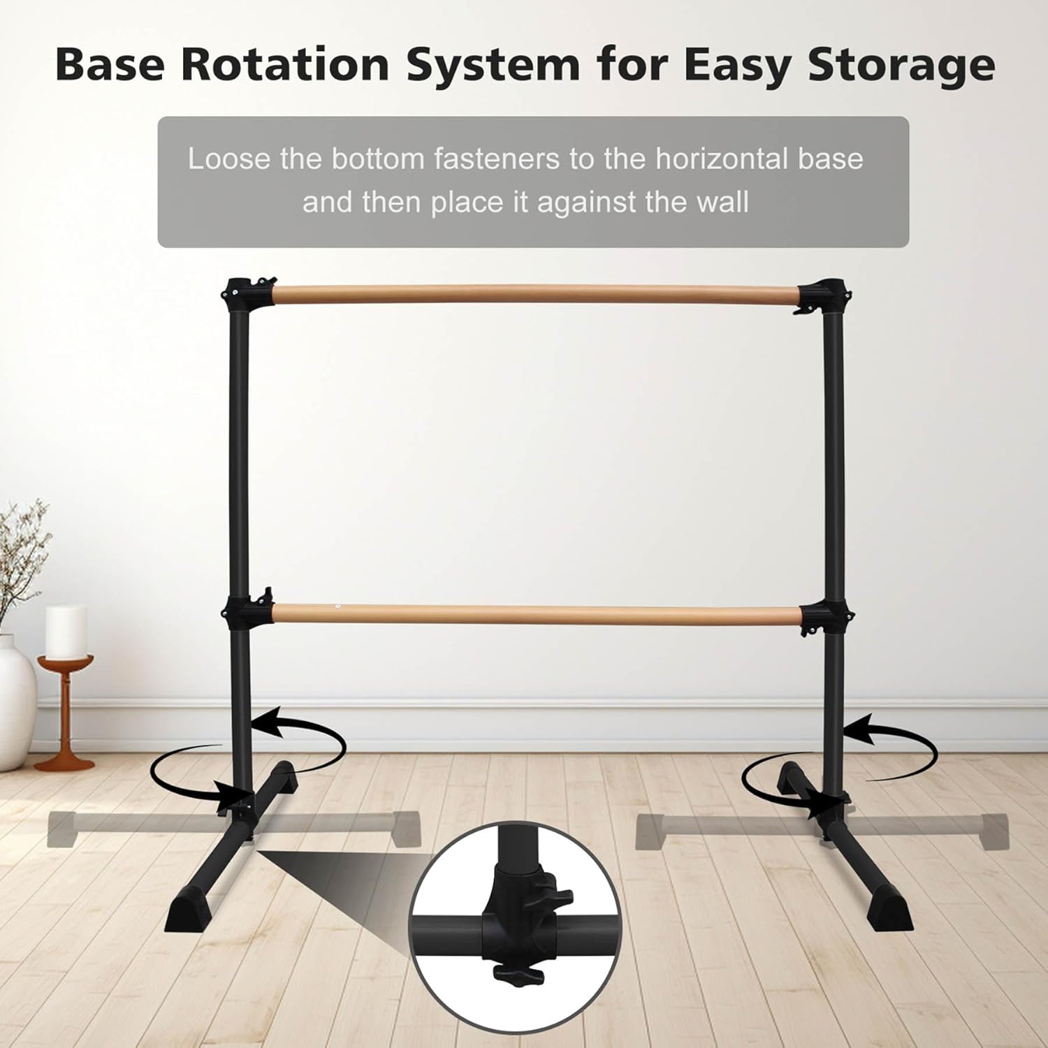 4ft Portable Ballet Barre for Home, Freestanding Dance Bar with Solid Wood, Adjustable Height (6.7"-46"), Stretching Equipment for Kids & Adults, Barre Fitness,