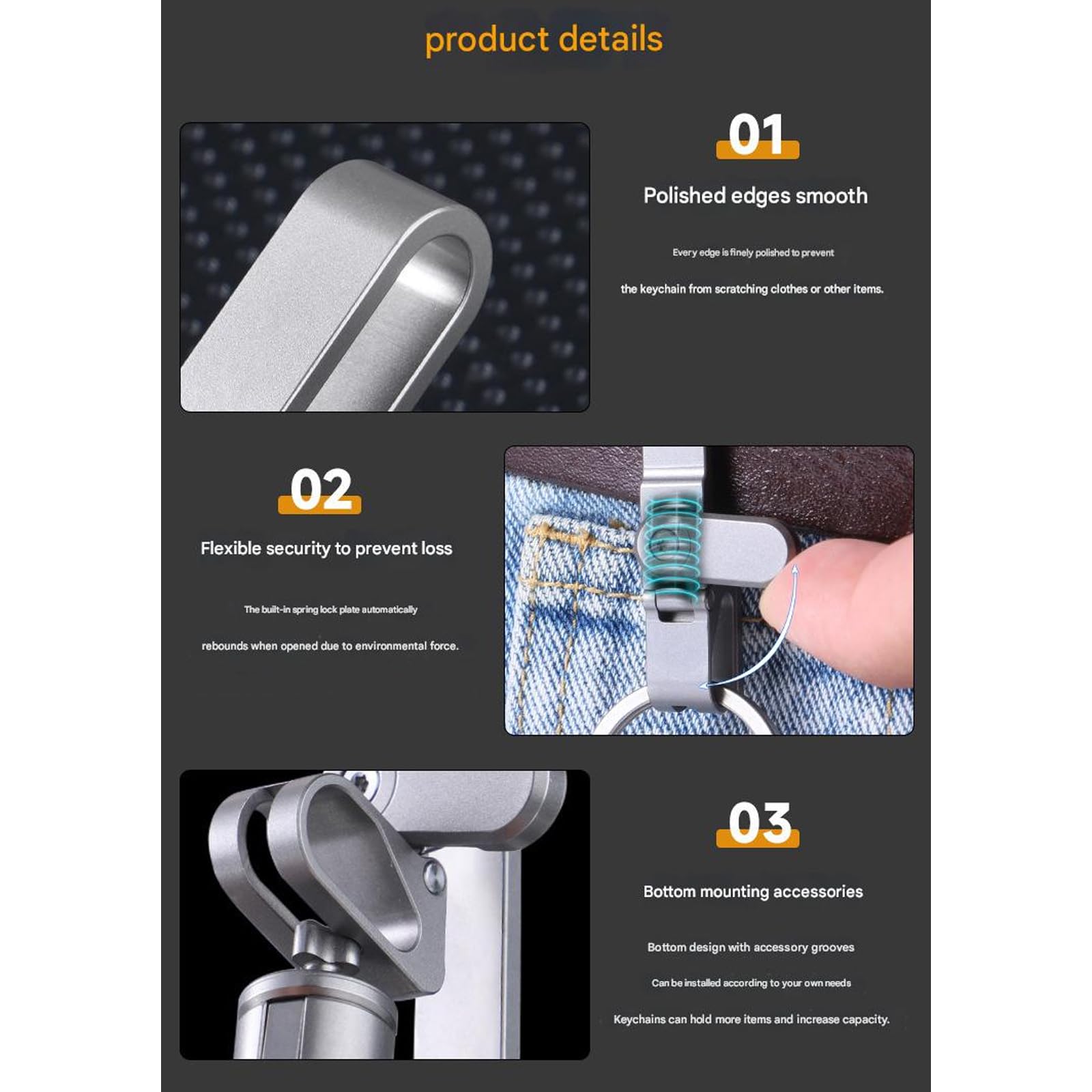 Porta in lega Ti con innovativo meccanismo push pull per perdita durante lo sport e il pendolarismo portachiavi sportivo