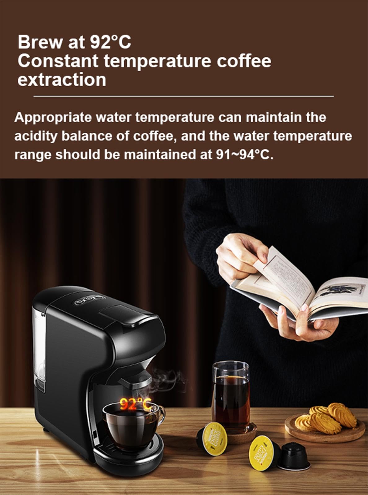 Macchina per caffè a Capsula Singola con Capsula K-Cup, Macchina per caffè da 19 Bar, Design Compatto per Uso Domestico, Camper, Appartamento, Macchina per caffè Espresso