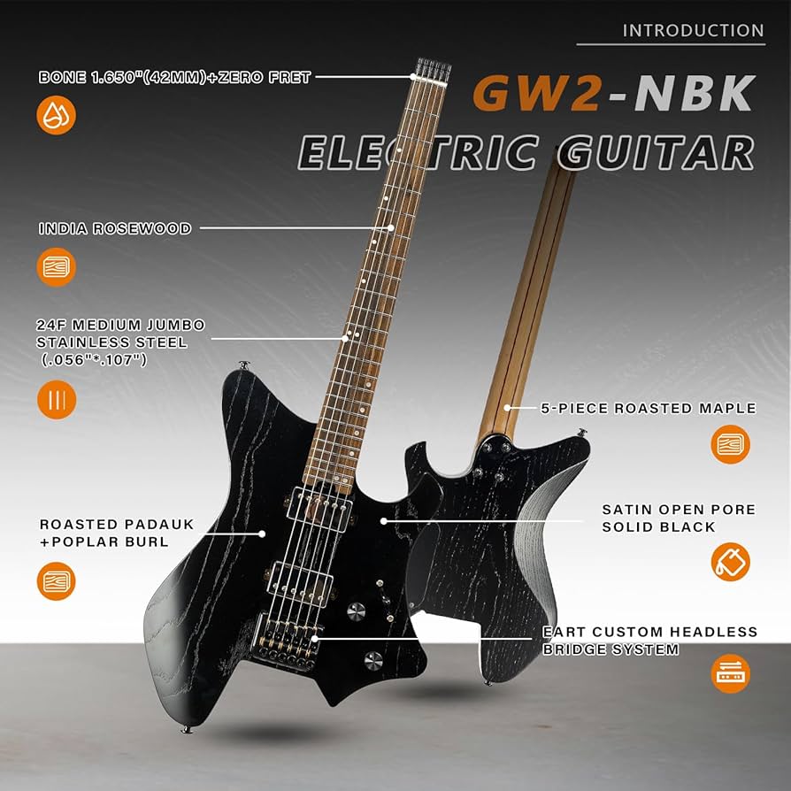 Amazon.com: EART GW2 Solid body Headless Electric Guitar, 25.5