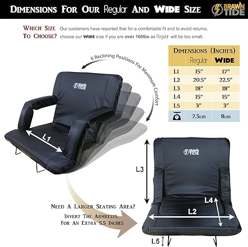 Miniatura 26 de BRAWNTIDE Asiento de estadio con soporte de respaldo, cómodo cojín, acolchado grueso, 2 ganchos de acero para gradas, 4 bolsillos, 2 portavasos, Rojo
