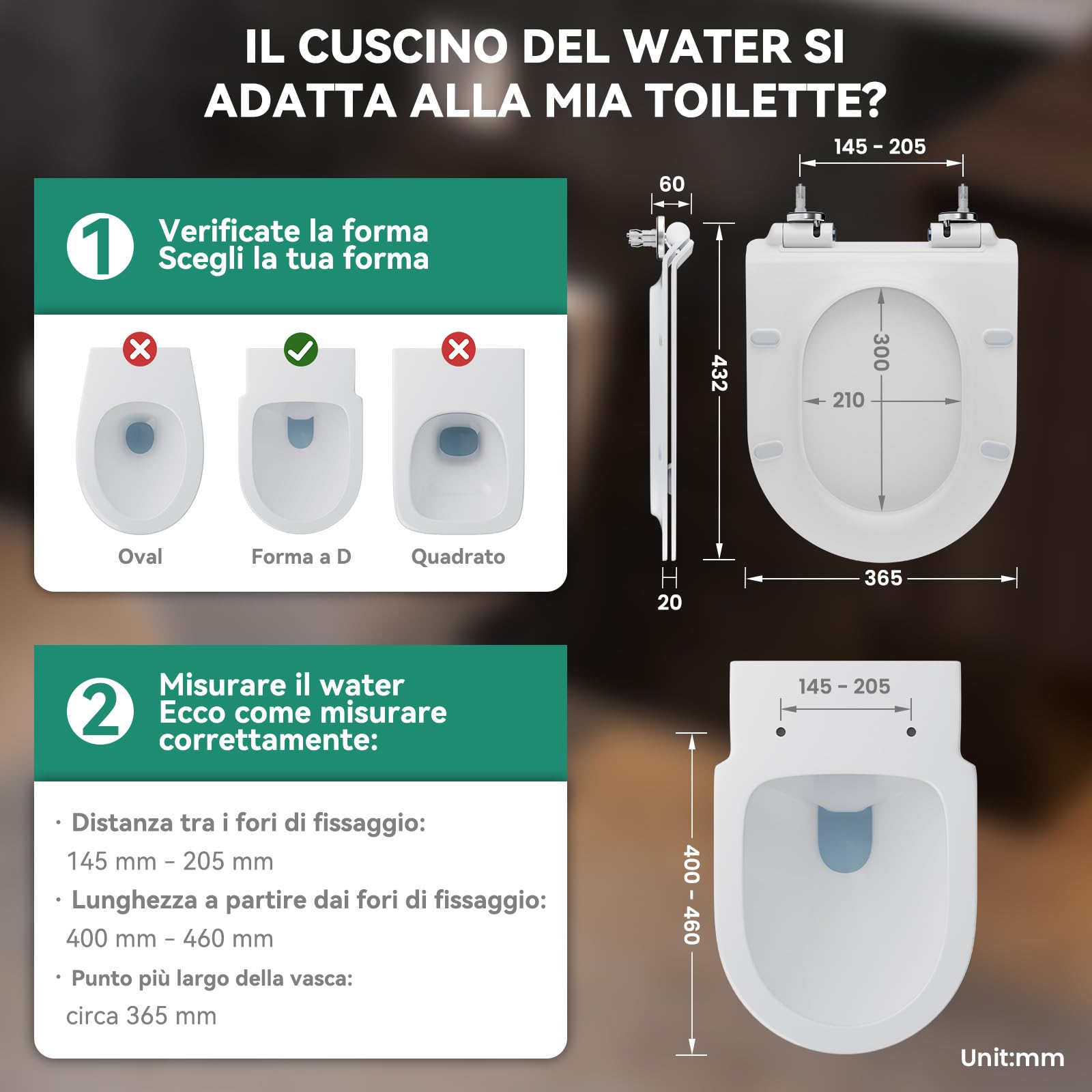ANYCEE Tavoletta WC con Chiusura Ammortizzata，Ultra Sottile – Sedile WC in Duroplast, Forma a D, Copriwater con Quick-Release, Vaschetta Universale, Rapido Montaggio, Elegante Copriwater in Bianco