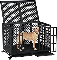 Vista 12 de Jaula indestructible para perros de 44 pulgadas, resistente y de alta ansiedad, a prueba de golpes, jaula de techo puntiaguda de metal para perros