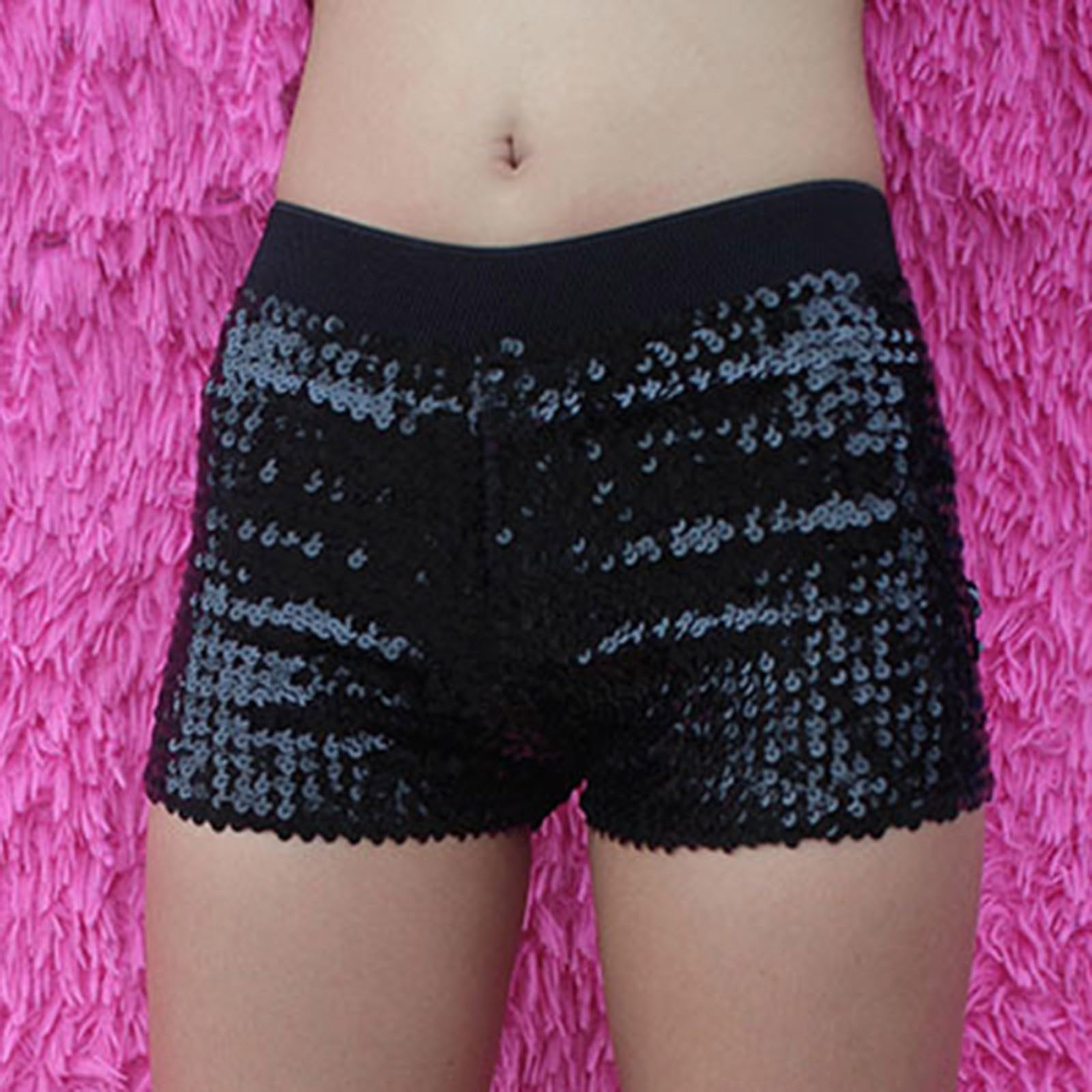 Generisch Pantalones cortos de lentejuelas brillantes para mujer, elásticos, para bailar, jazz, fiestas, elegantes y brillantes