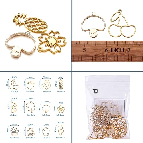 Vista 105 de Dijes de bisel de espalda abierta de estilo surtido, colgantes de marco hueco de metal, dijes de flores prensadas para hacer joyas de resina UV DIY