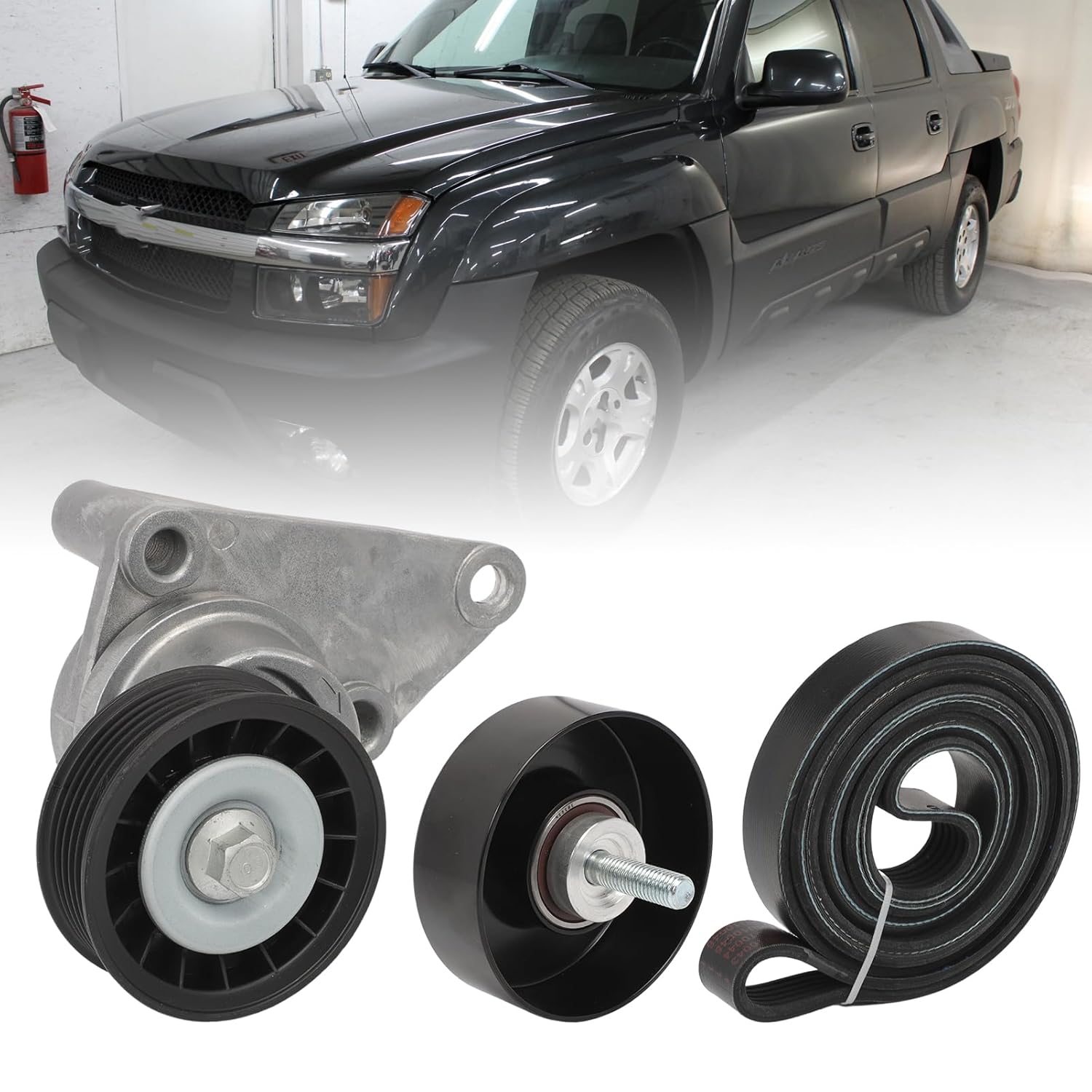 12555609 Serpentine Belt Tensioner Tool kit for Silverado 1500 2500 3500 2002-2007 Avalanche Suburban 1500 2002-2006 Hummer H2 Savana Sierra 1500 12626222 90K-38158C