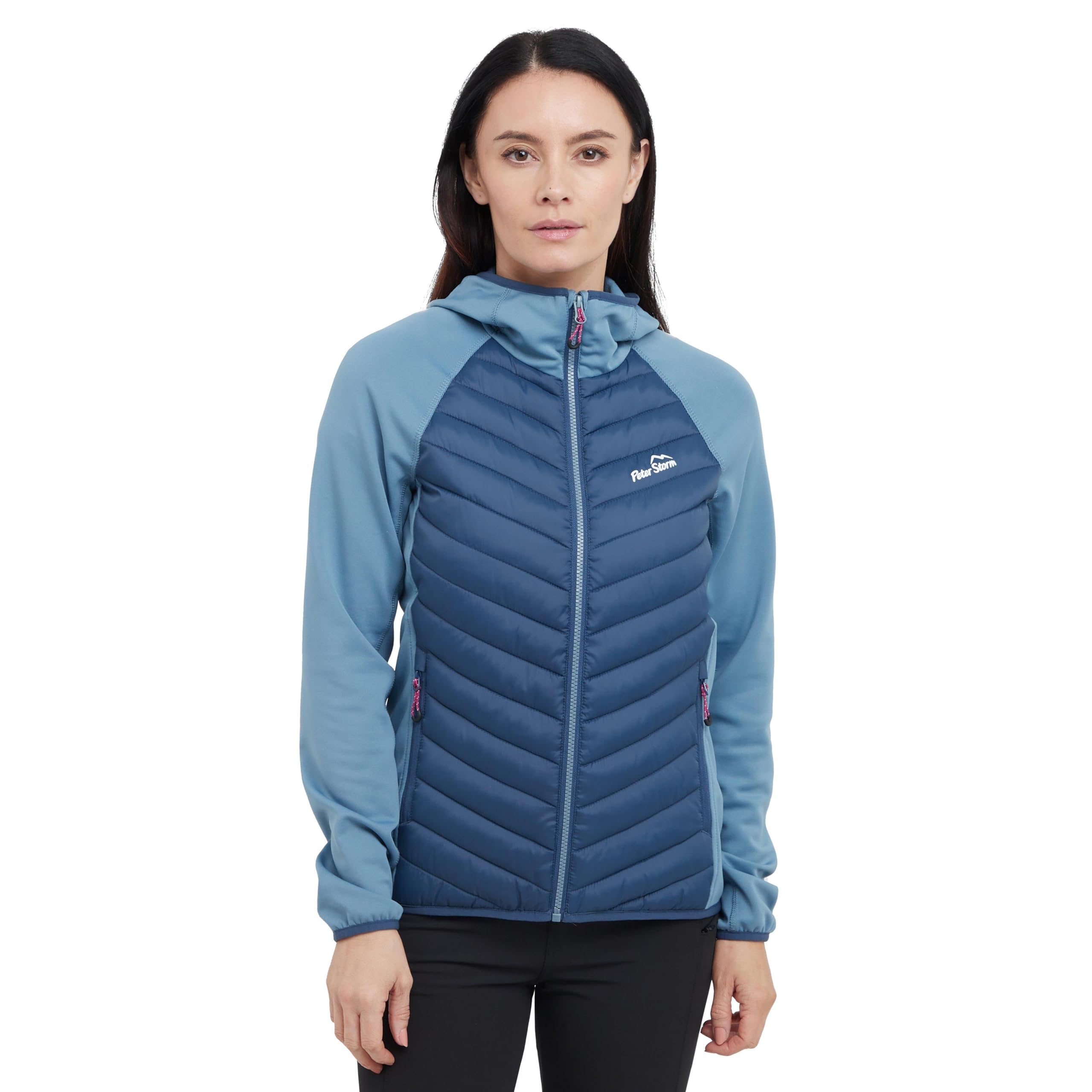 Peter Storm Women's Blue Active Hybrid Jacket With Hood, Ripstop Fabric, Stretch Fleece & Synthetic Insulation (Uk, Numeric, 14, Regular, Regular, )