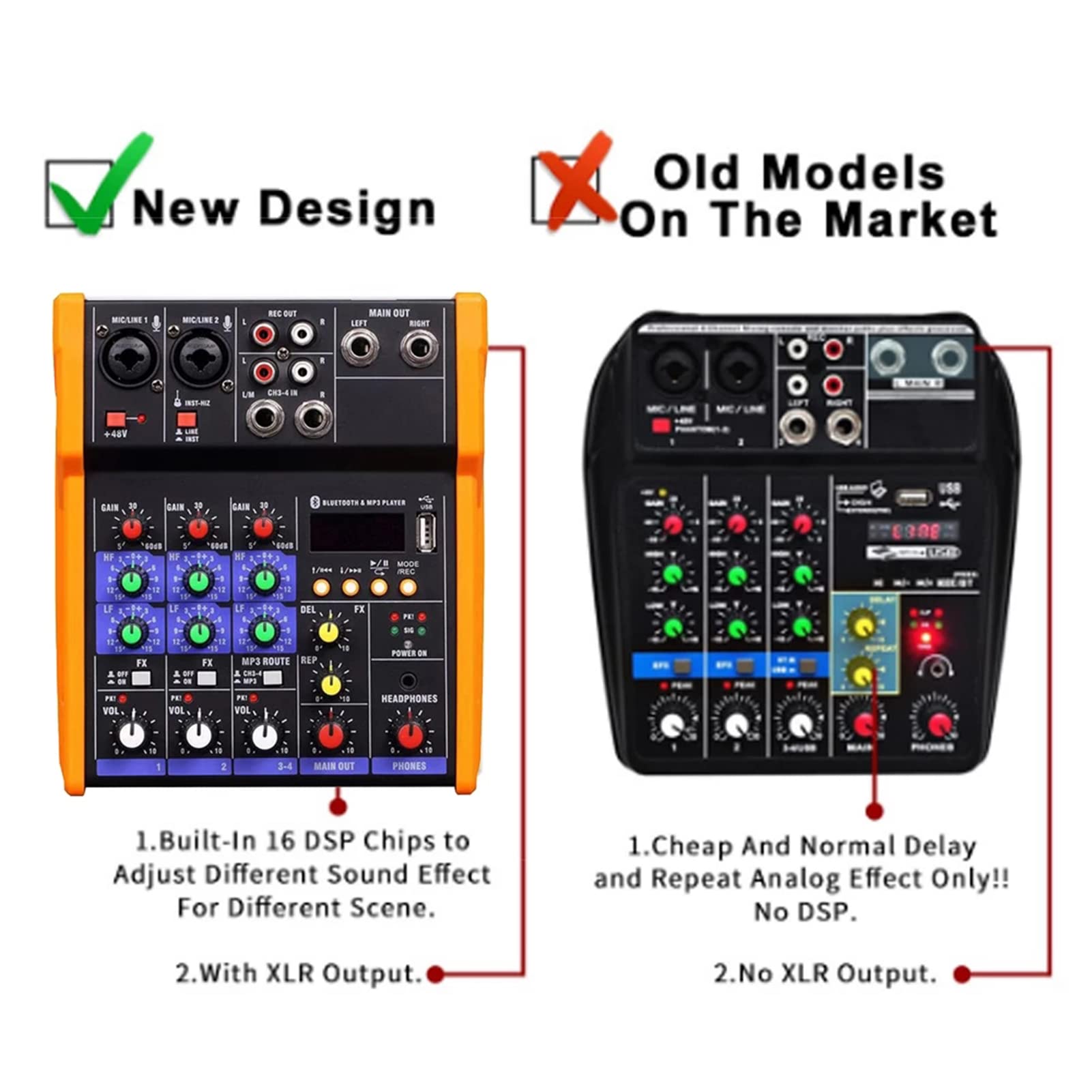 Mikser DJ 4-kanałowy mikser audio z bezprzewodowym miksowaniem dźwięku mikrofonu z Bluetooth USB Mini mikser Dj do nagrywania i gier w studio imprezowym