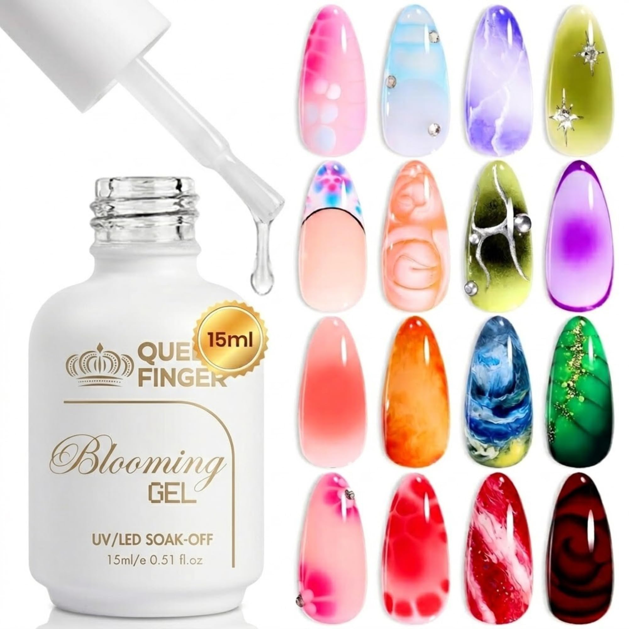 Blooming Gel, Clear, UV/LED Soak-Off, 15ml, Marble, Watercolor, Aura, Gradient Nail Art Design-image-24