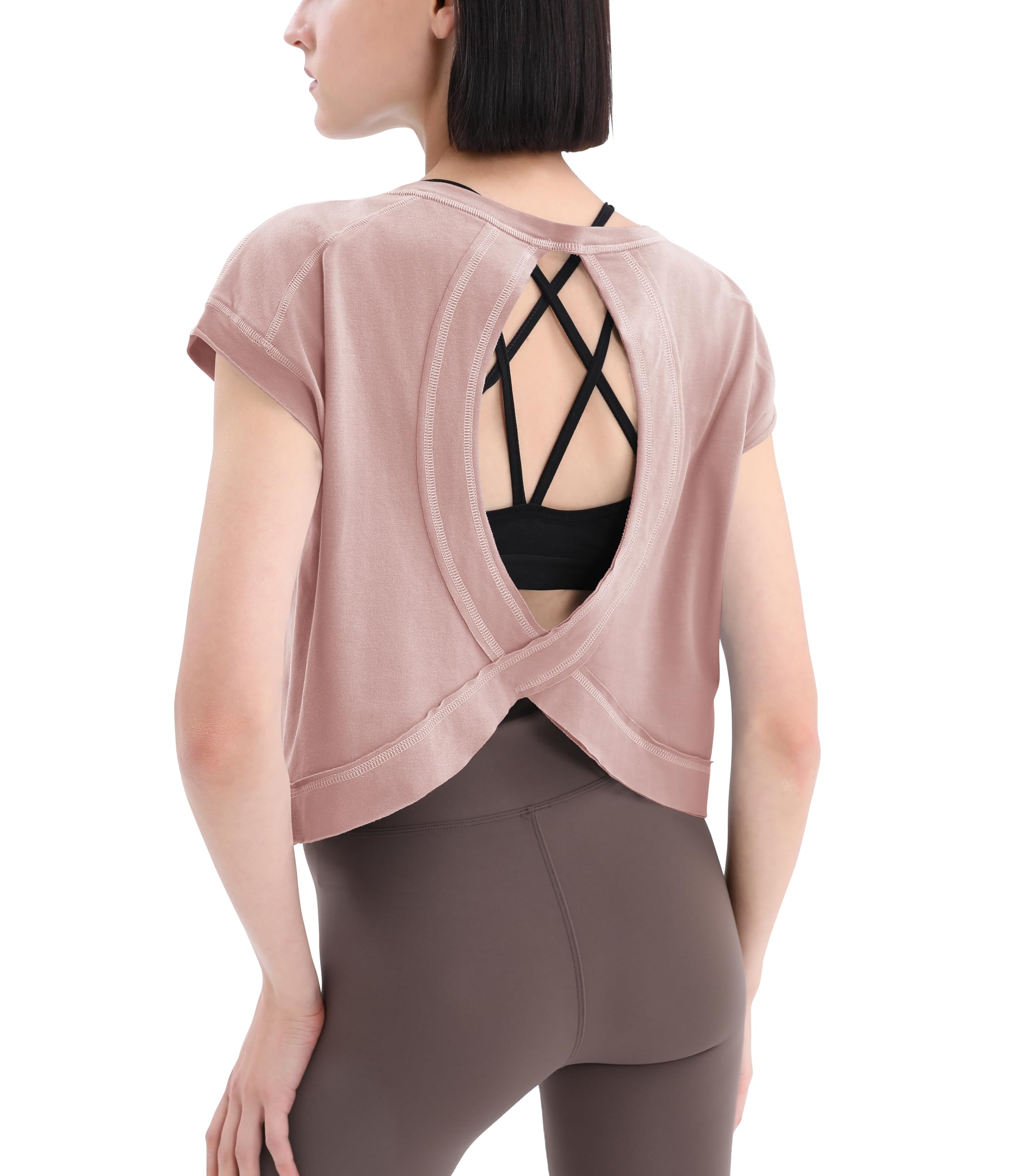 Loovoo Women's Workout Cropped T Shirts Yoga Gym Shirts Short Sleeve Shirts for Women Trendy Summer Tops Dark Salmon S