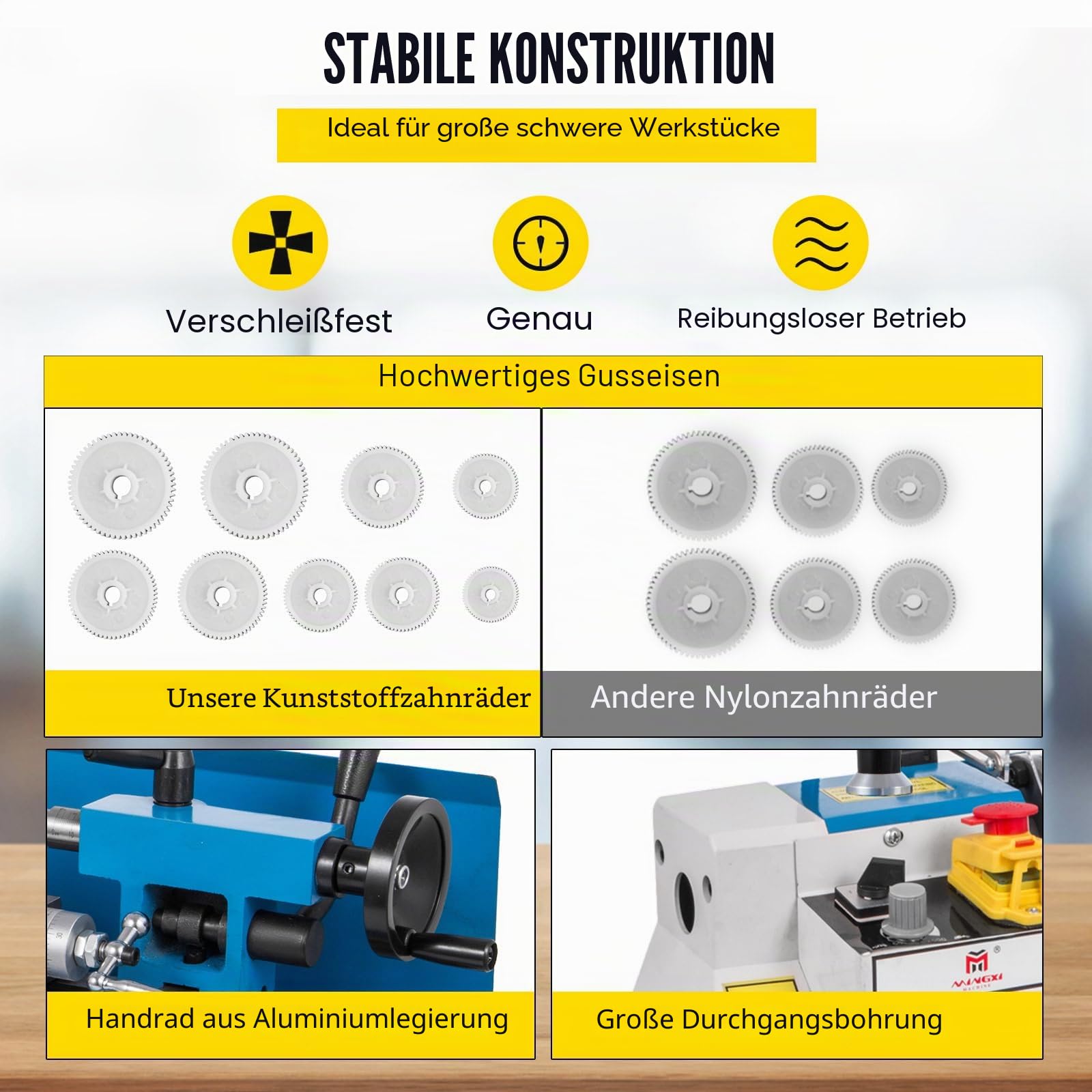 VEVOR Präzisions-Tisch-Mini-Metallfräsmaschine, Drechselbank 550 W, drechselbank bohrmaschine mit variabler Drehzahl, drehmaschine, Nylongetriebe mit 50-2500 U/min und beweglicher Lampe