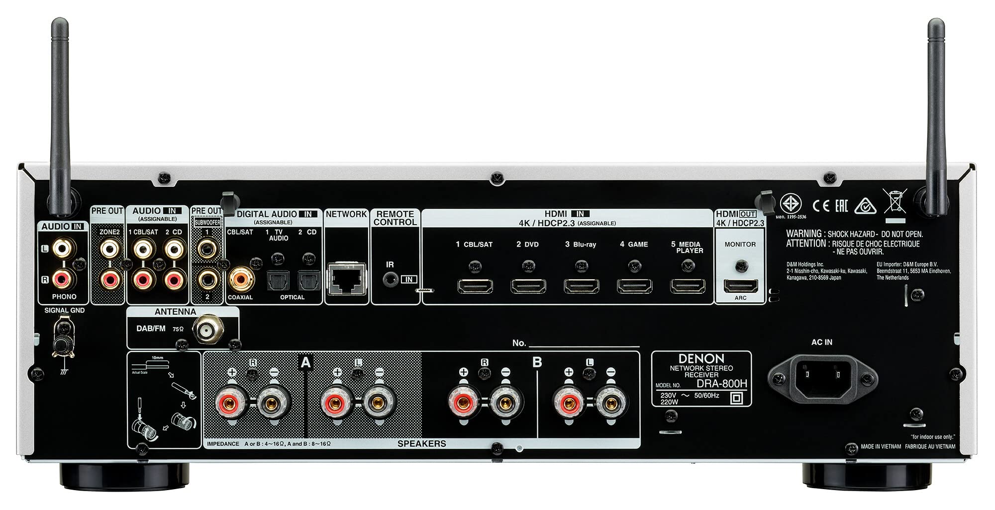 Denon DRA-800H Stereo Receiver & Verstärker, Alexa Kompatibel, 5 HDMI Eingänge, Phono-Eingang, Bluetooth & WLAN, DAB+ Radio, Musikstreaming, AirPlay 2, HEOS Multiroom