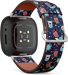CJBROES Replacement Leather Watch Band, Compatible with Fitbit Versa 3 and Fitbit Sense of Wristband Bracelet Accessory - Cute Robots Baby