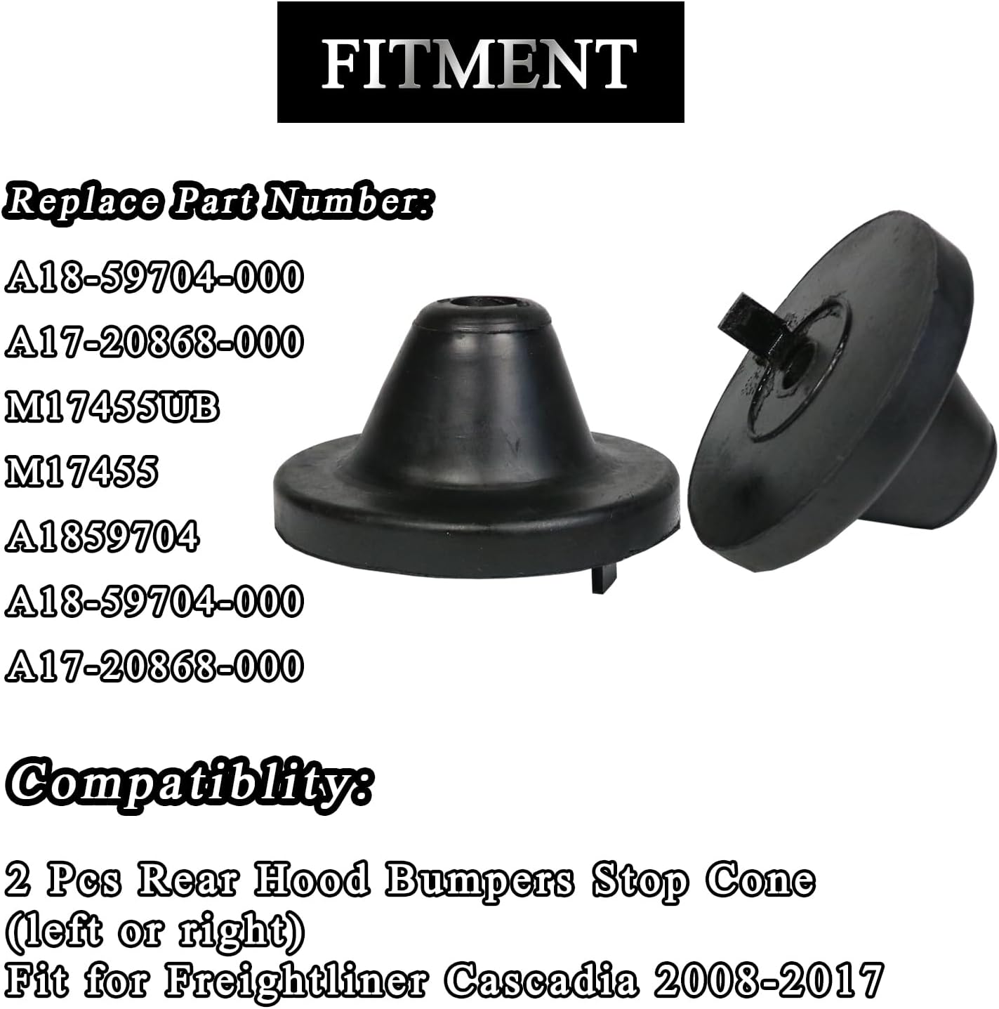 2Pcs Rear Bumper Hood Stop Cone Mount Fit for Freightliner Cascadia 2008-2017 Right or Left Hood Bumper Replace A18-59704-000 A17-20868-000