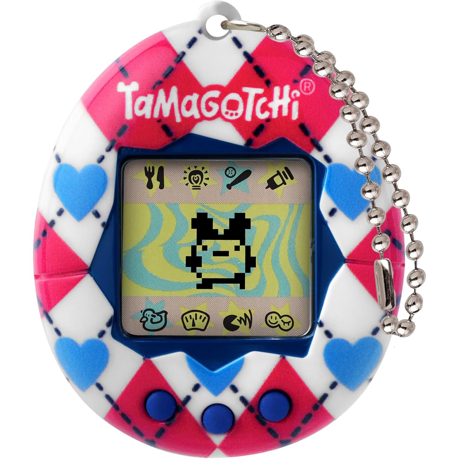 Bandai – Tamagotchi Original – Argyle Heart – Animal interactif avec écran LCD en Français, Mini-Jeux – Idée Cadeau Jeu Animal virtuel – Motif Carreaux cœurs – Jouet Enfant 8 Ans et + – 42981