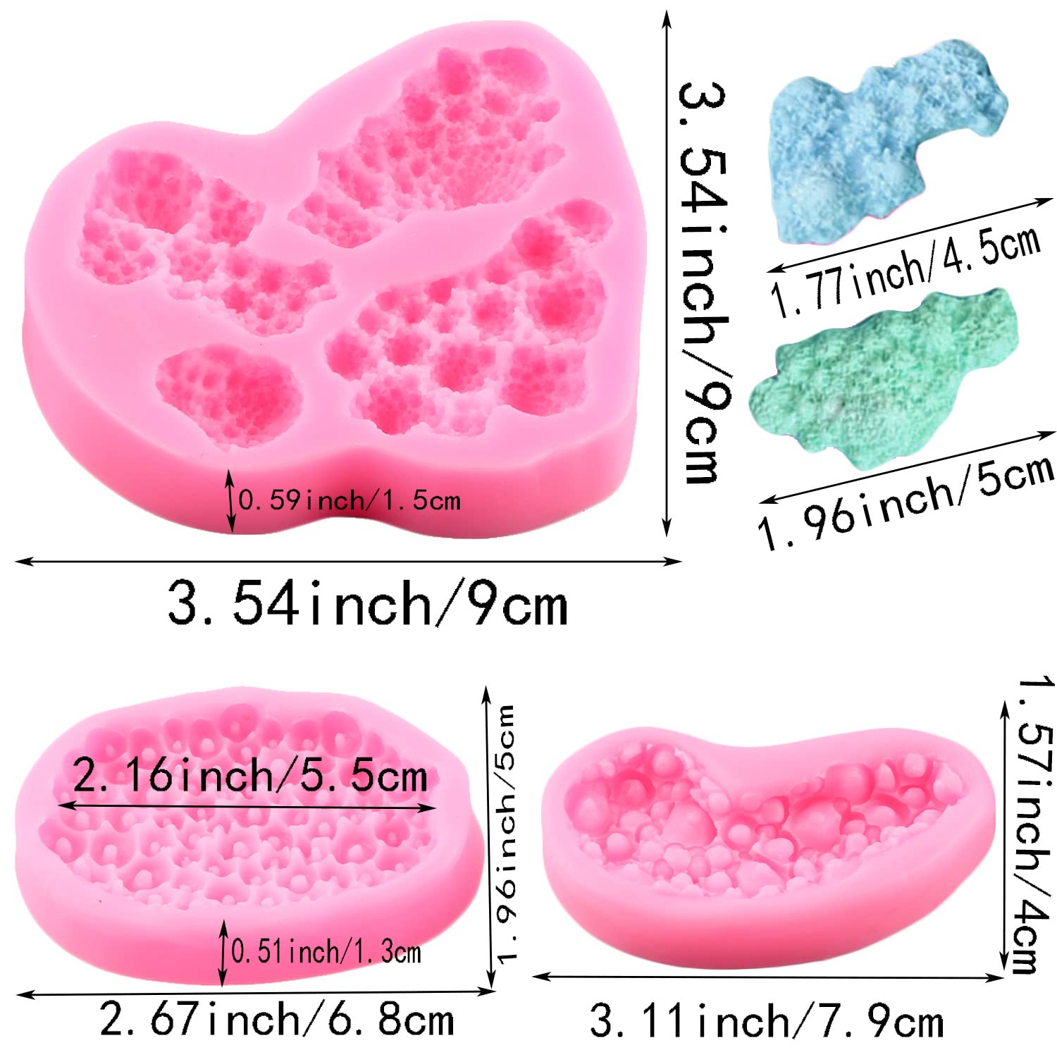 Mujiang Juego de 3 moldes de silicona para fondant de chocolate y coral marino para decoración de pasteles, hornear, caramelo, arcilla