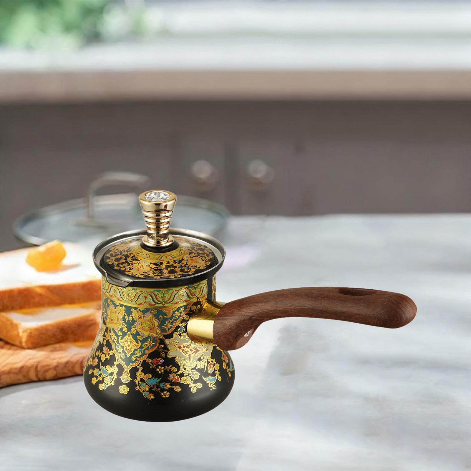 Caffettiera con Coperchio E Manico Ergonomico. Facile da Pulire. Design Antiscottatura. Riscaldamento Uniforme. a Prova di Perdite. Adatta per Cucina, 350 Ml