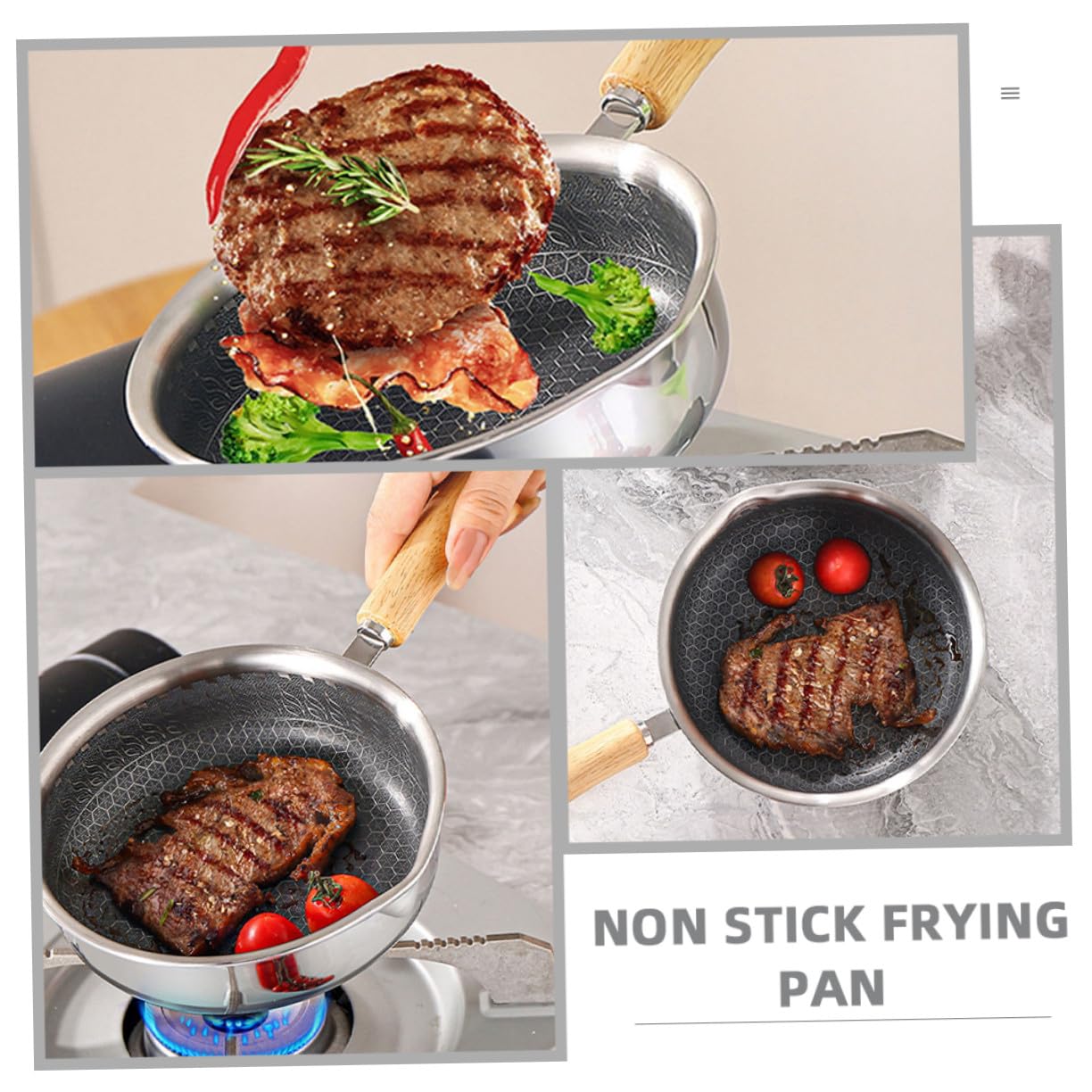 VANZACK Padella in Acciaio Resistente Fondo Piatto Nido d’Alveare Padella Antiaderente per Uova e Colazione Manico Ergonomico Antiscivolo Adatta Tutti i Piani Cottura Inclusa Induzione