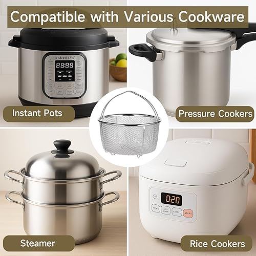 Miniatura 4 de Cesta de vapor de acero inoxidable, cesta de vapor para verduras para olla instantánea, accesorios de 6 u 8 cuartos de galón, inserto instantáneo de