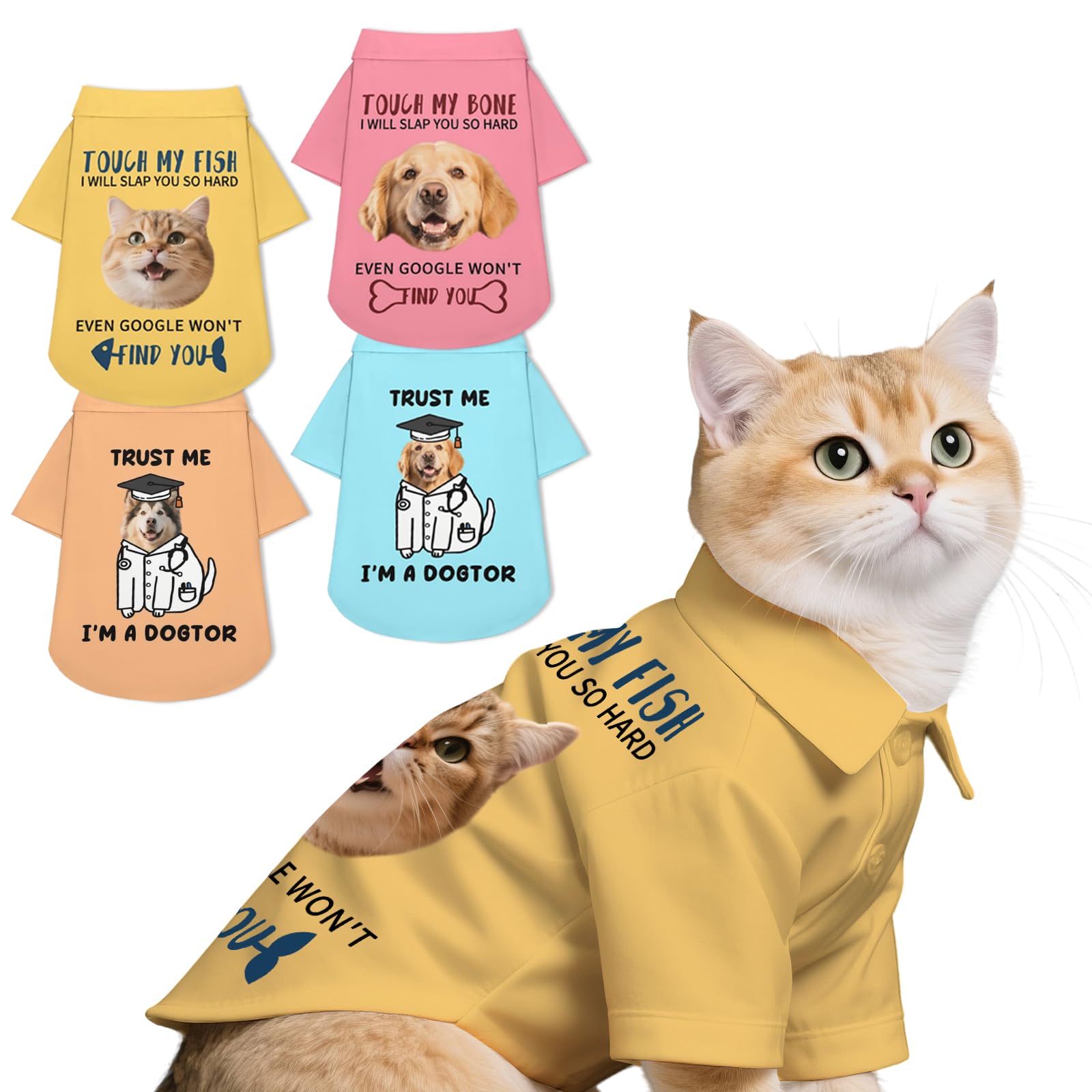 Personalised Dog Shirt Custom Dog T-Shirt with Photo Name Text Logo, Personalised Summer Breathable Pullover Pet Outfit Clothes for Small Medium Large Dogs Cats Kitten Puppy — image 1