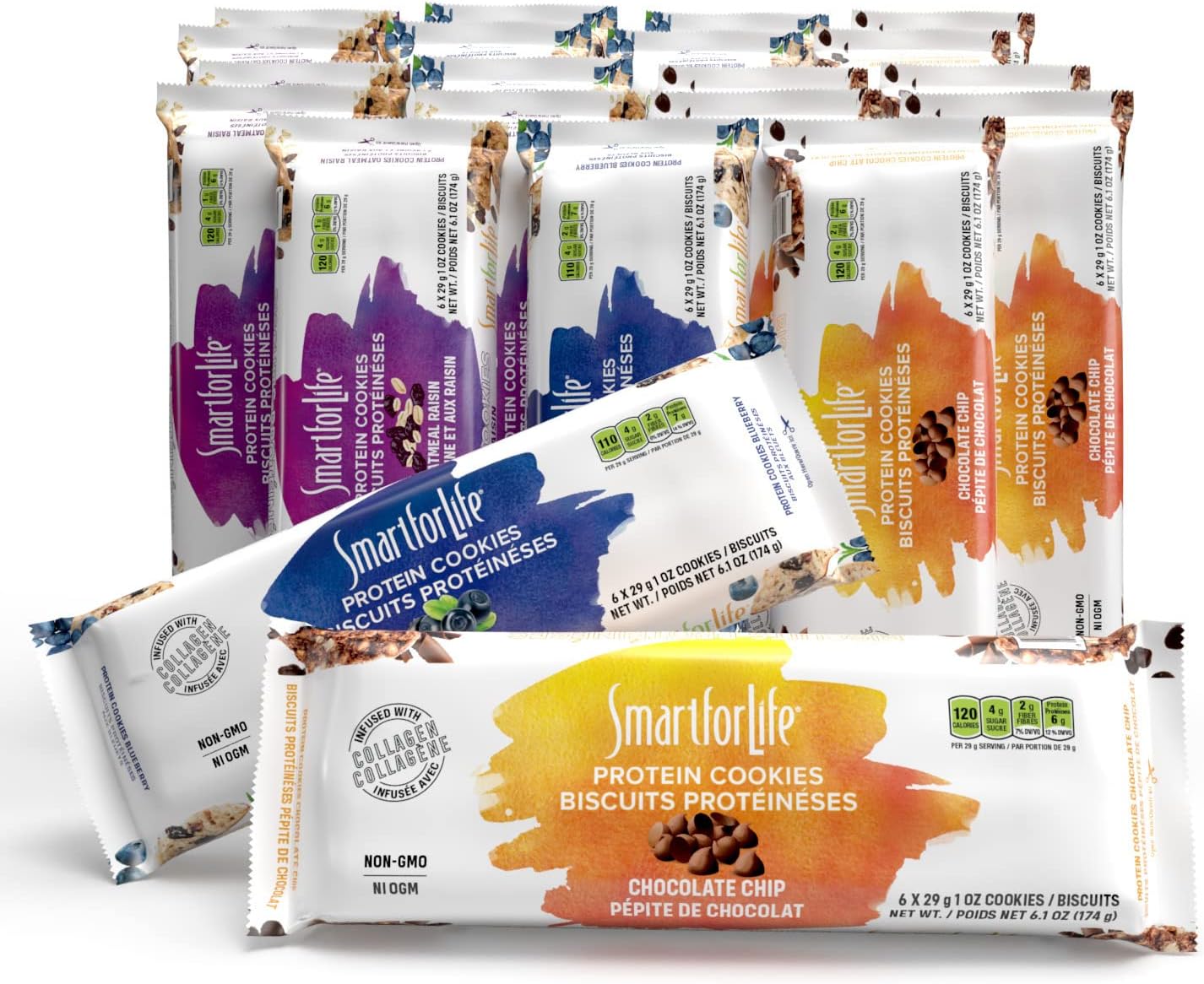 High Protein Cookie Diet - Variety Pack - Chocolate Chip 1 Week, Oatmeal Raisin 1 Week, Blueberry 1 Week (3 Weeks Total) - Low Carb Cookies Meal Replacement - High Fiber Cookies