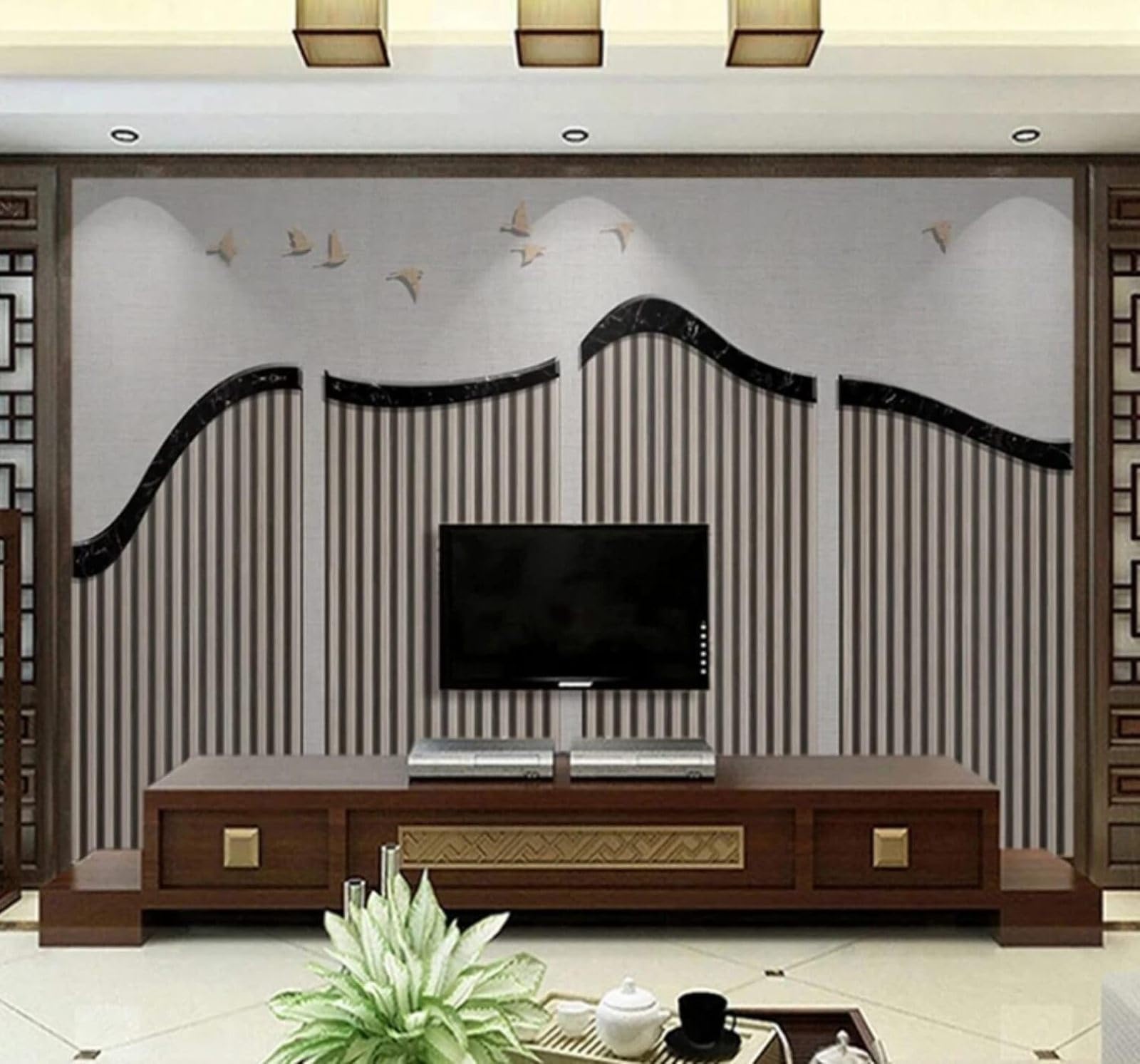 Xlming 250Cm×170Cm(B×H) Vintage Wooden Lattice Birds Faux Marble Landscape 3D Wallpaper Luxury Home Dining Decor Paste Sofa Living Room The Wall For Bedroom Mural-250Cm×170Cm