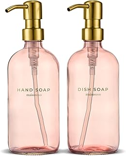MaisoNovo Soap Dispenser 2-Piece Set | 500 ml Pink Bottles with Gold Stainless Steel Pumps
