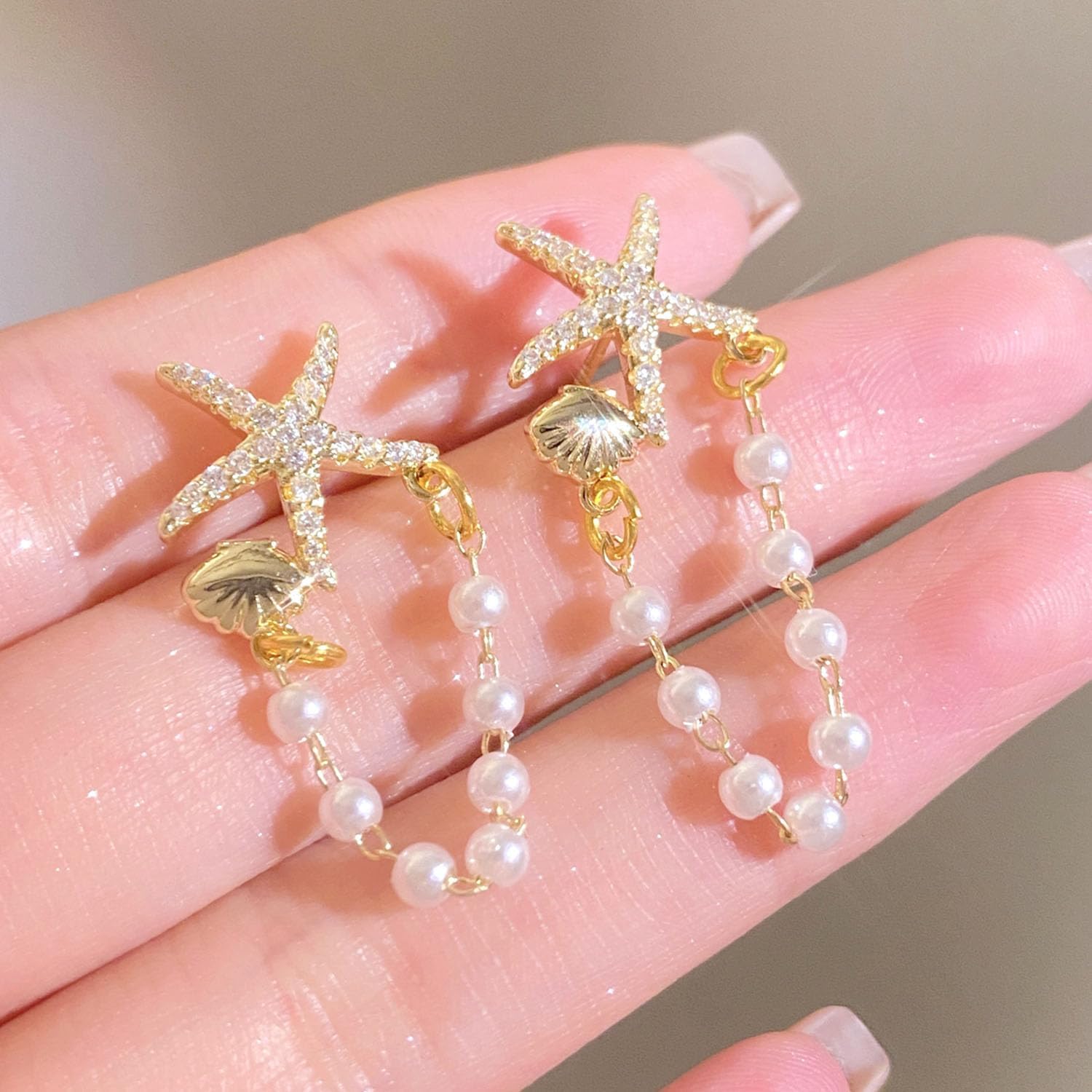 Starfish Earrings for Women Pearl Shell Earrings Gold Shell Starfish Earrings Summer Earrings Ocean Beach Jewelry for Women - Image 3