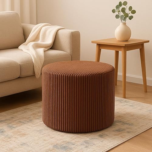 Miniatura 7 de Puf redondo otomano y reposapiés, pufs de pana suave con relleno de esponja, cómodos rellenos de esponja para sofá, escritorio, descansar tus pies,
