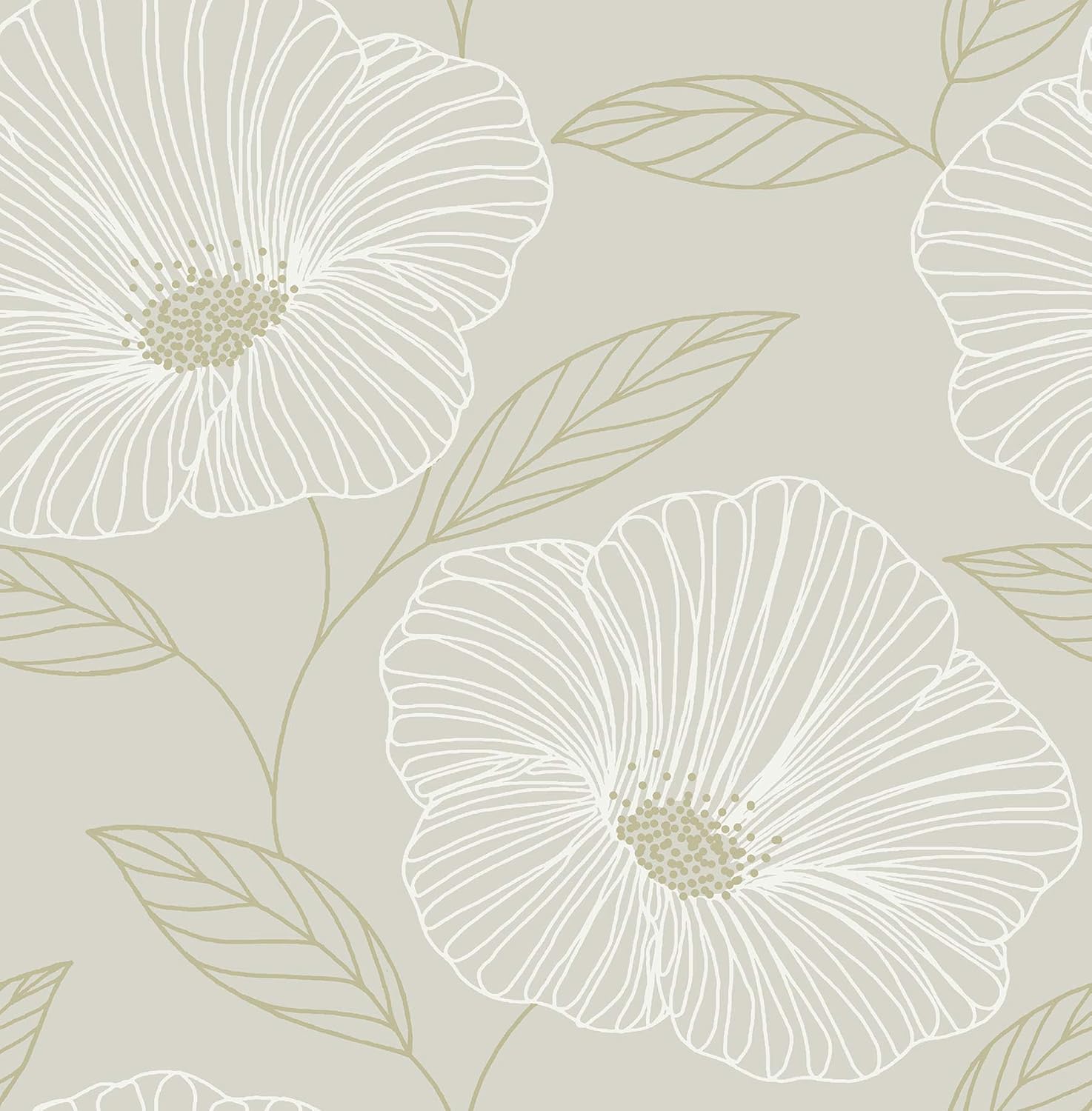 NuWallpaper NUS3579 Dove Floweret Peel & Stick Wallpaper, Metallic