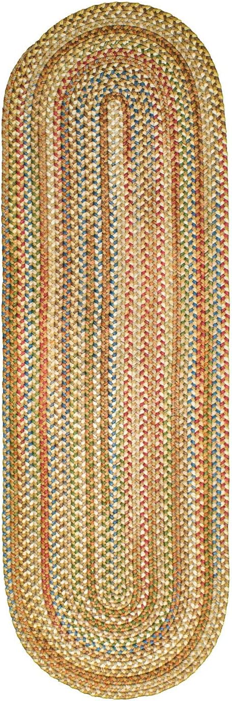 Straw Beige/Multi Braided Rug - 2' X 6' Oval Runner Rugs Kitchens and Entryway - Reversible - Stain Hiding Material - Made in USA