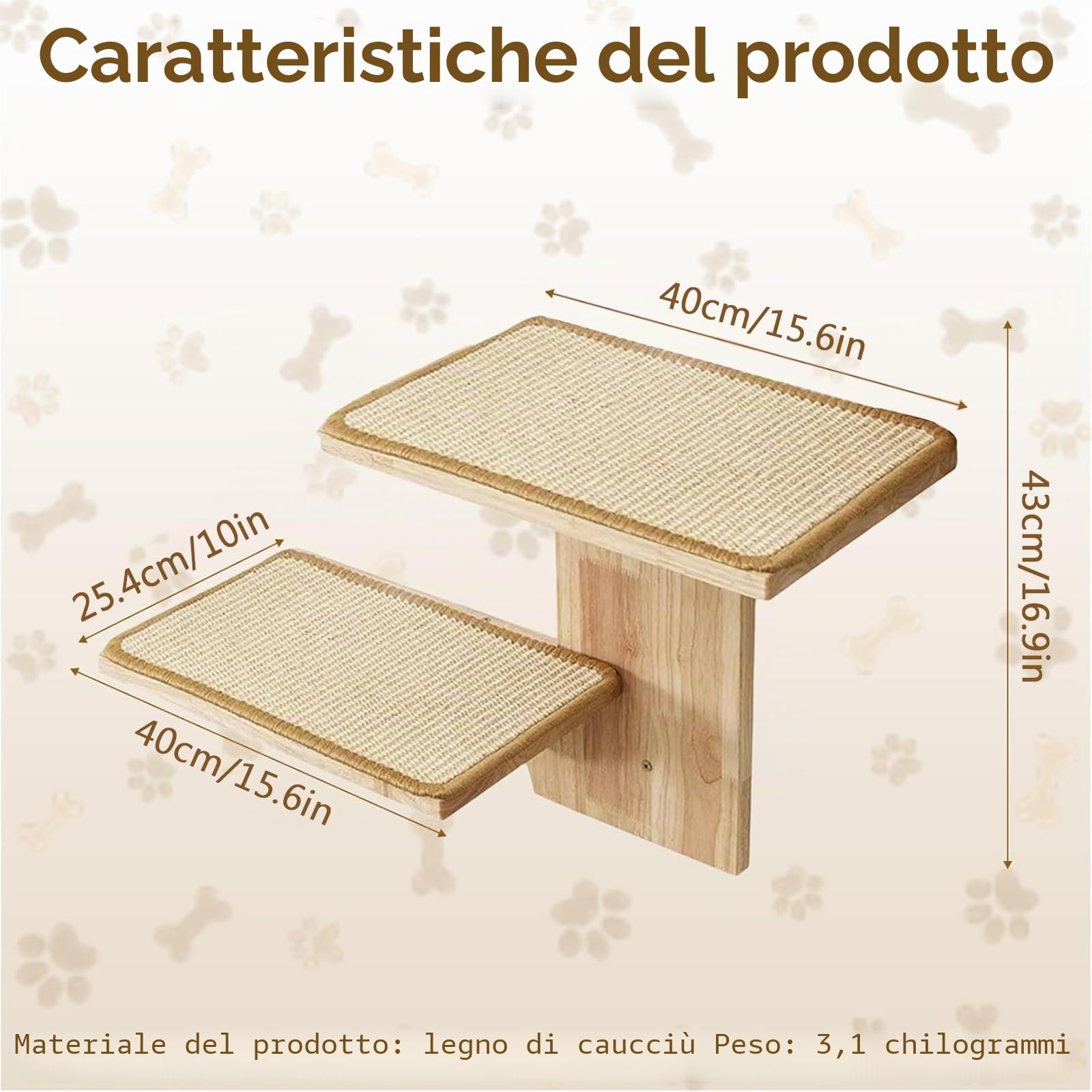 Mensole da Parete Percorso da Muro per Gatti con 2 Piattaforme, Parete da Arrampicata e Mensole da Parete per Gatti in Legno Massello, Tappetini in Sisal per Appartamenti Piccoli