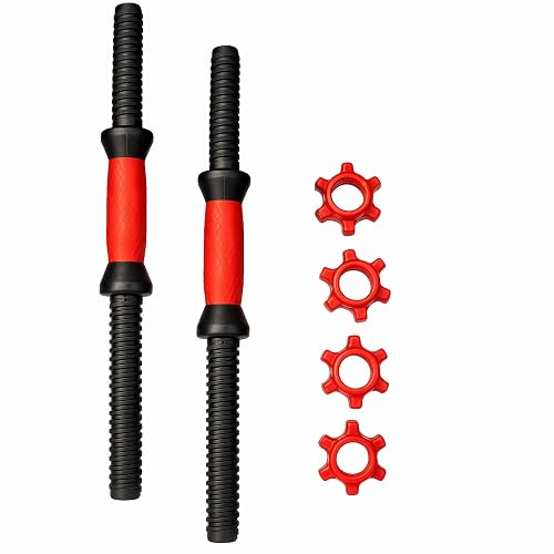 Artino PVC Coated 14-Inch Dumbbell Rods with Plastic Nuts For Weight Lifting workout Bar Red (Pack of 2 Pcs)