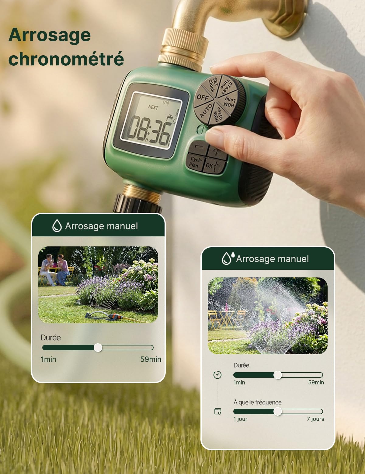 MOES Programmateur d'Arrosage Automatique 1 Voie, Minuteur d'eau avec Entrée et Sortie en Laiton, Contrôleur d'Arrosage Programmable avec Retardateur de Pluie et Mode Manuel, Nez de Robinet