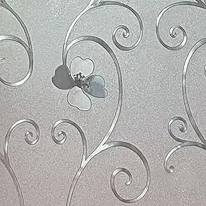 Niviy Window Privacy Film Frosted Window Glass Film No Glue Door Window Covering for Office and Home Decoration, 17.7 x 78.7 inches, Flower