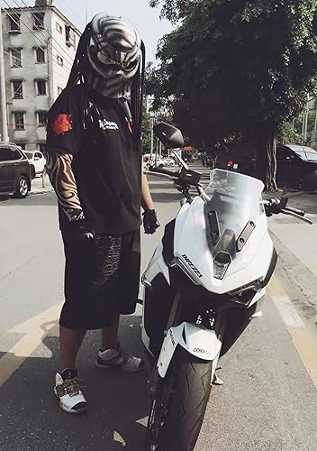 Miniatura 3 de Predator - Casco de motocicleta de cara completa con trenza para el cabello y luz LED para montar al aire libre o fiestas de club, y accesorio de