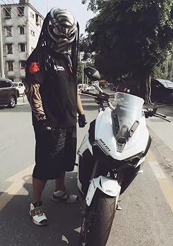Predator Motorcycle Helmet, Full Face Helmet Mask with Hair Braid And LED Light for Outdoor Riding Or Club Parties, And Cosplay Prop, DOT Certified,Thick Braids,XXL