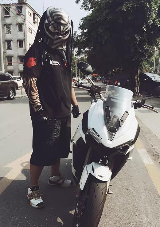 Predator Motorcycle Helmet, Full Face Helmet Mask with Hair Braid And LED Light for Outdoor Riding Or Club Parties, And Cosplay Prop, DOT Certified,Thick Braids,XXL