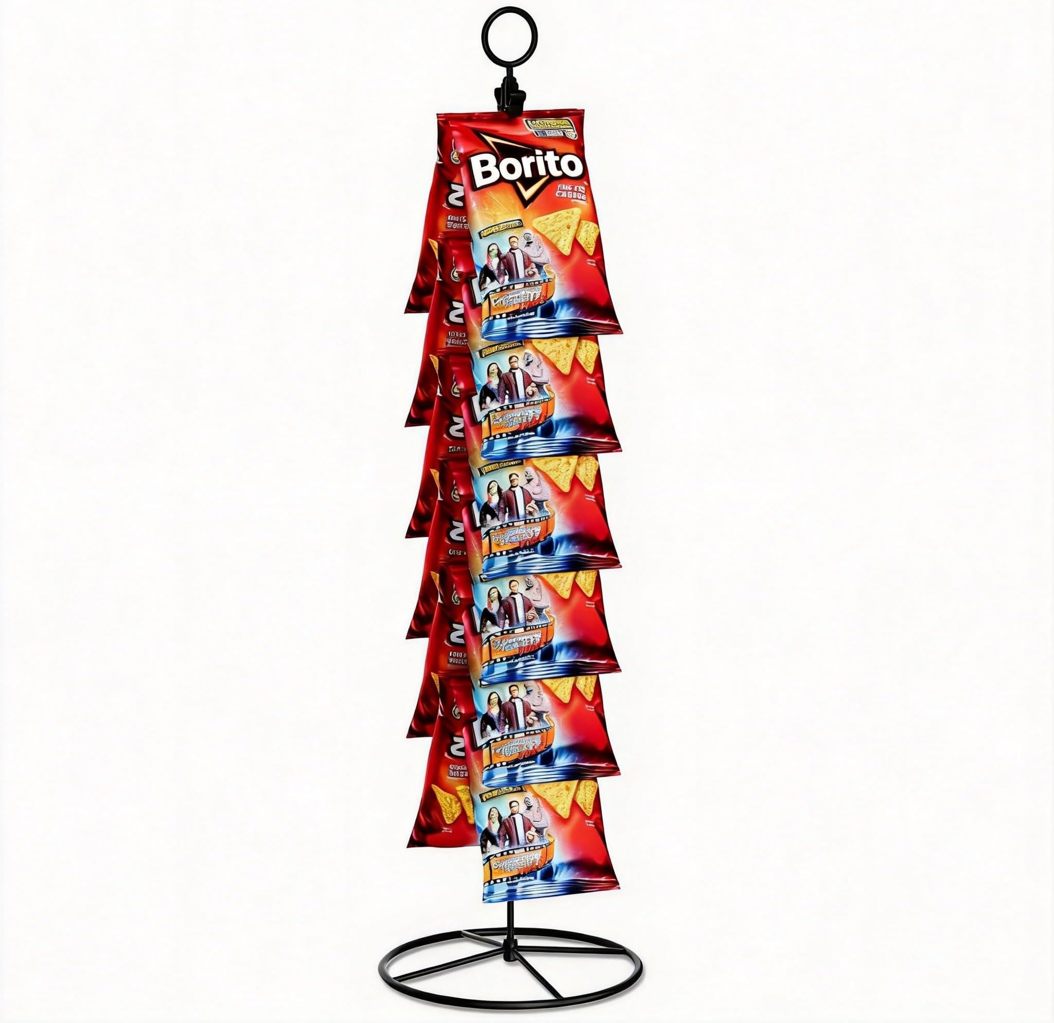 TJ.MOREE Chip Rack Display Stand, Snack Organizer for Countertop, Chip Bag Holder with 14 Clips, Chip Stand Display for Party, Office, Pantry(Black)