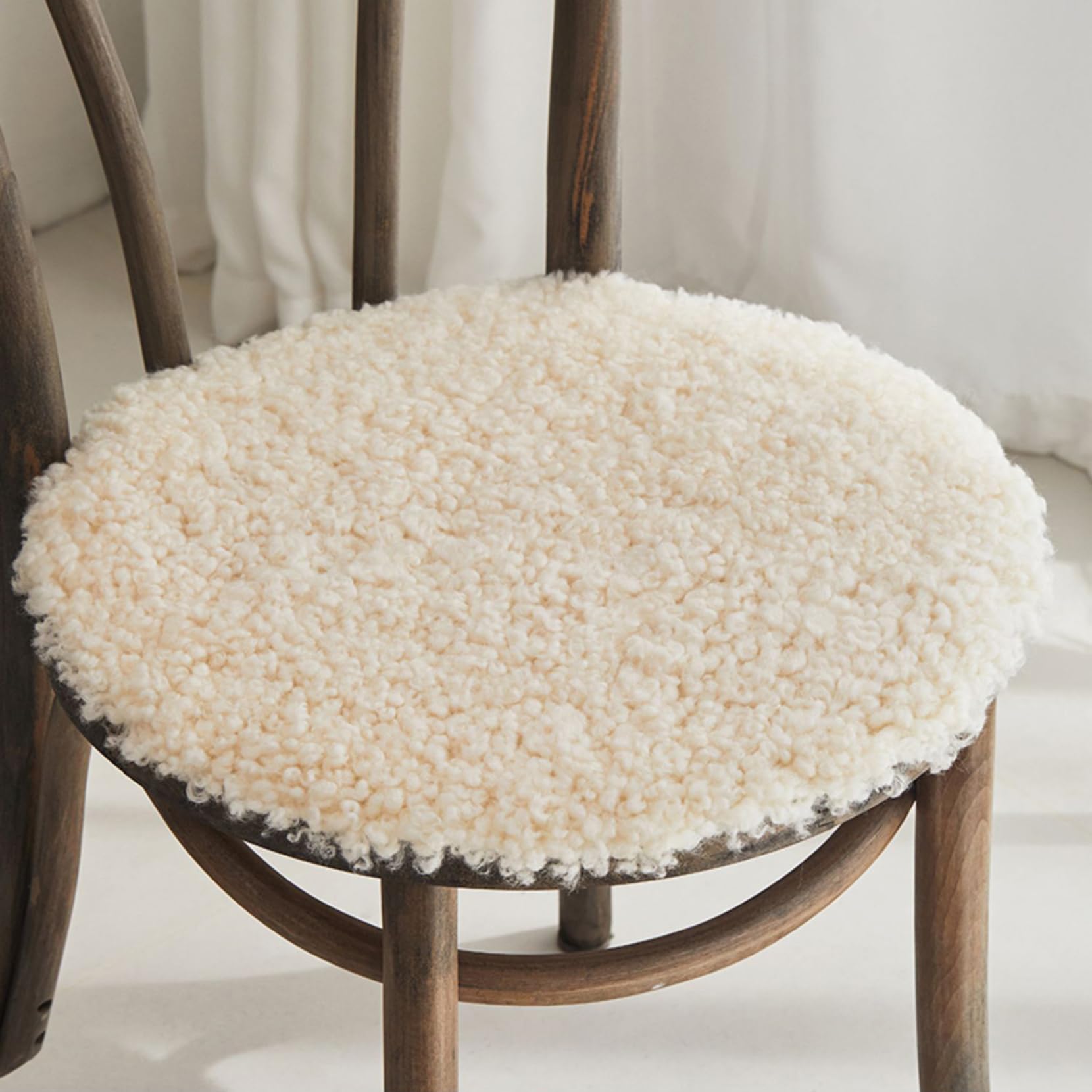 HC&WT Whole Sheepskin Chair Cushion with Curly Wool - Luxury and Comfort Option Chair Pad Stool Mat Seat Pad (B,diameter 35cm)