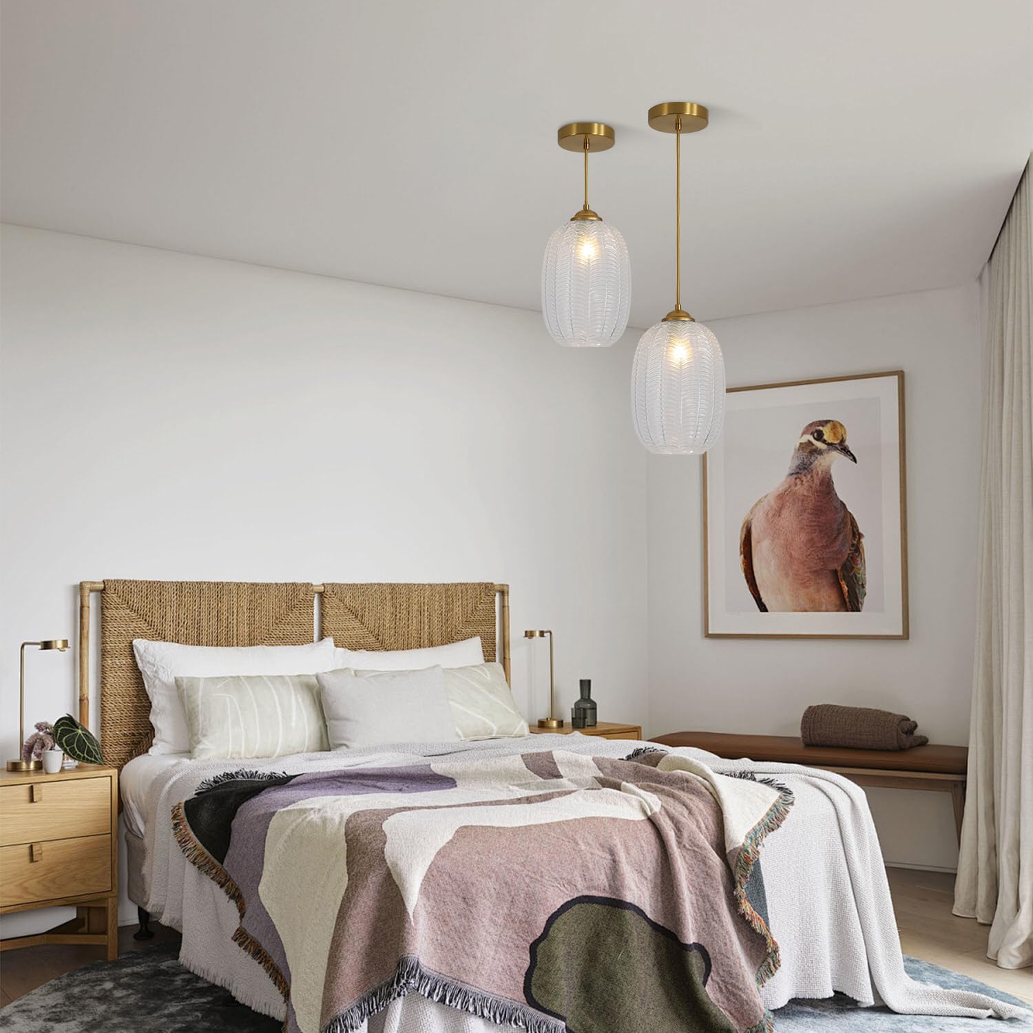 Modern Brushed Gold Pendant Light Vintage Clear Glass Single Hanging Pendant Lighting 1-Light Adjustable Ceiling Hanging Light Fixtures for Kitchen Island Bathroom Dining Room Hallway MPL36C-B