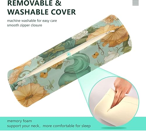Miniatura 4 de Wassud Girl in A Hat and Flowers - Almohada cervical redonda para el cuello, almohada extraíble de espuma viscoelástica para dormir, soporte para