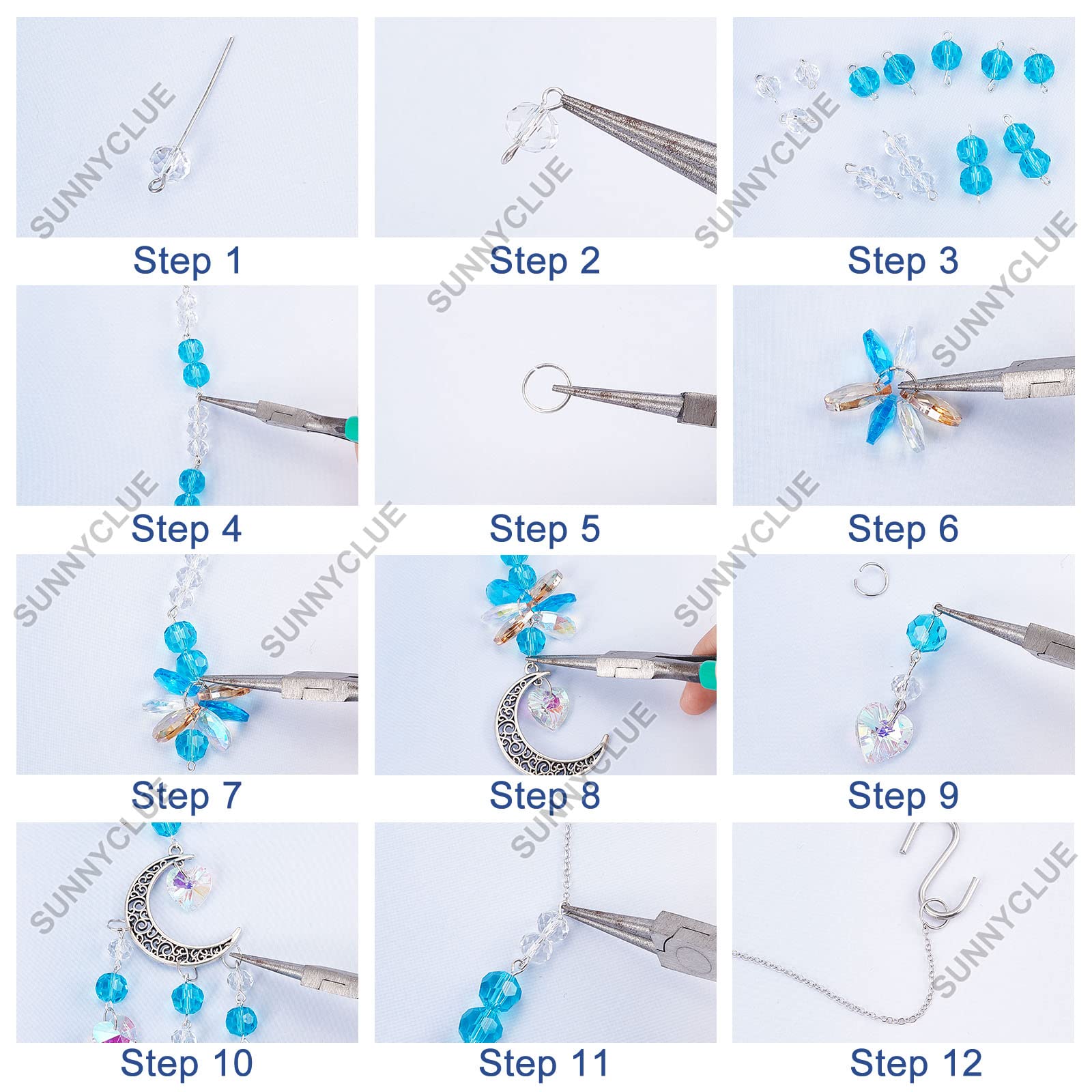 Kit DIY 5 Attrape-Soleil Étoiles Et Lune SUNNYCLUE - Prismes Arc-en-Ciel Pour Fenêtres