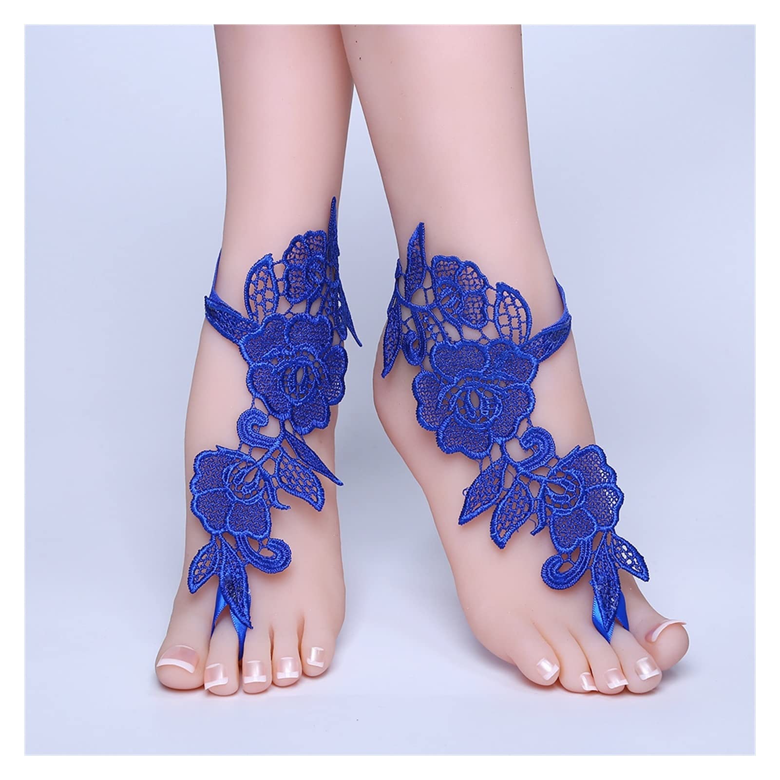 Pulseras de Tobillo Tobillera de Novia-Tobillera étnica de Playa descalza de Encaje Azul-Talla única (Adecuada para Tallas 36-40) Tobilleras de Mujer