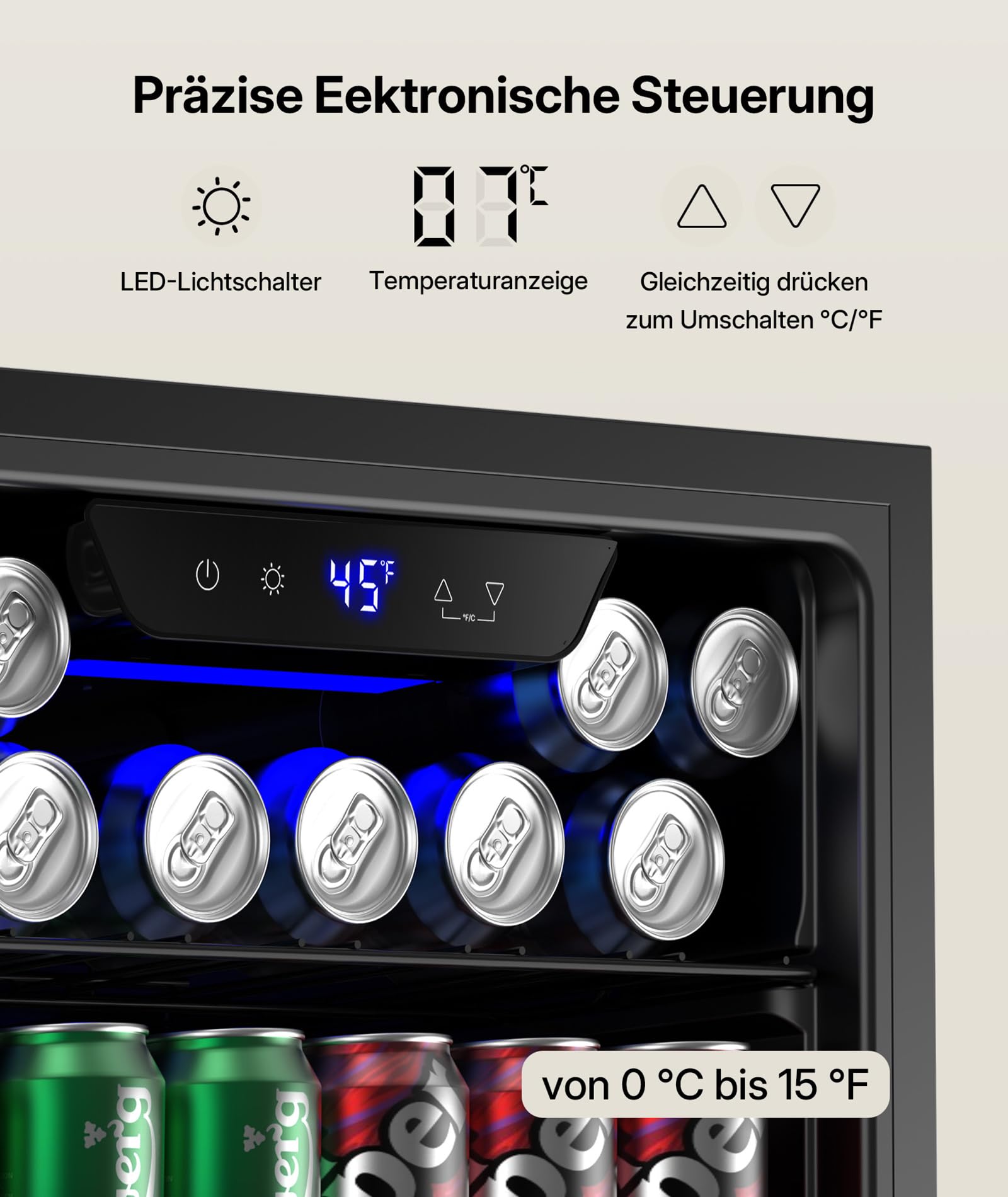 Upstreman 91L Getränkekühlschrank, Mini-Kühlschrank für 126 Dosen mit Glastür, mit verstellbare Regale für Bier, Wein & Soda – Ideal für Haushalt, Bar, Büro, Wohnung