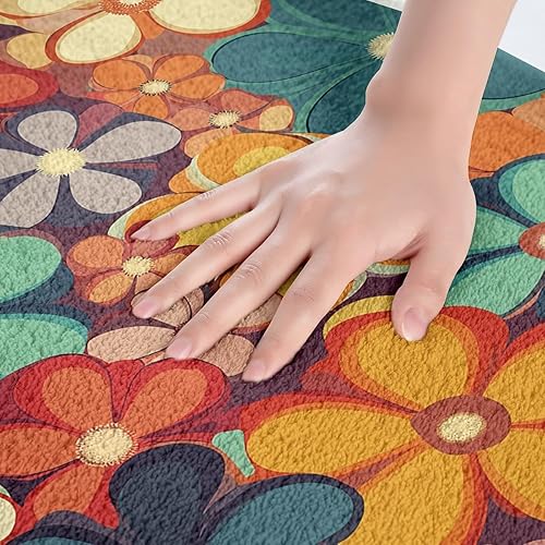 Miniatura 5 de Erosebridal Groovy - Alfombras de baño de flores de los años 70, alfombra de baño antideslizante con diseño de arco iris, alfombra de baño bohemia,