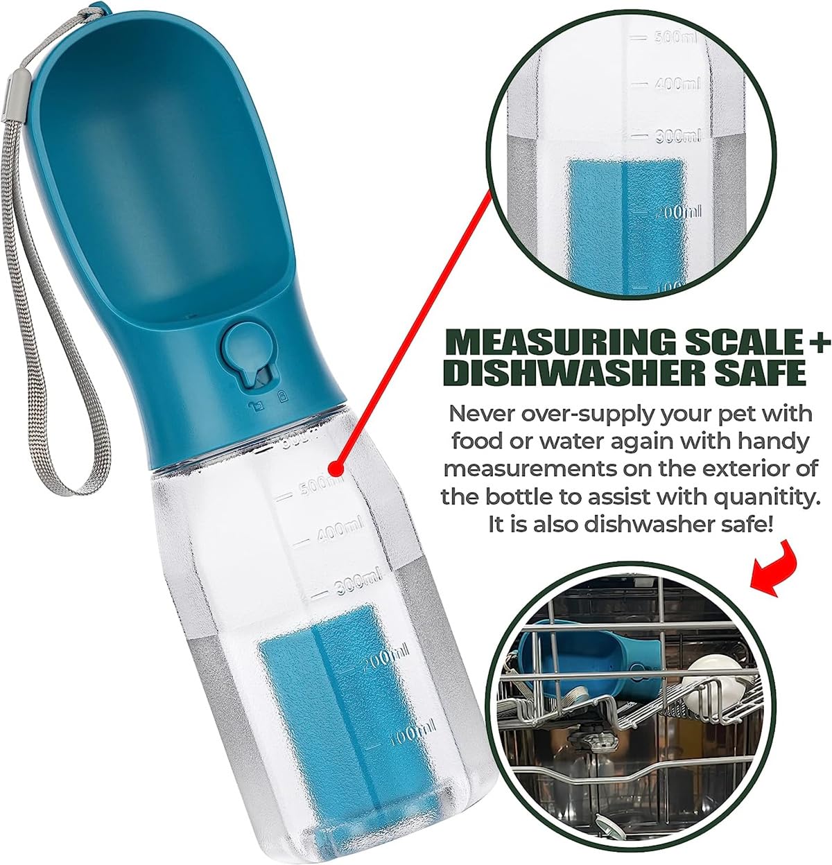 ERKIES Borraccia multifunzione portatile per cani, con 100 g, per animali domestici durante le escursioni (600 ml, blu scuro)